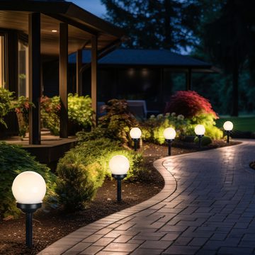 etc-shop LED Gartenleuchte, LED-Leuchtmittel fest verbaut, Warmweiß, 3er Set LED Außen Solar Lampen Kugel Design Erd Spieß Steck
