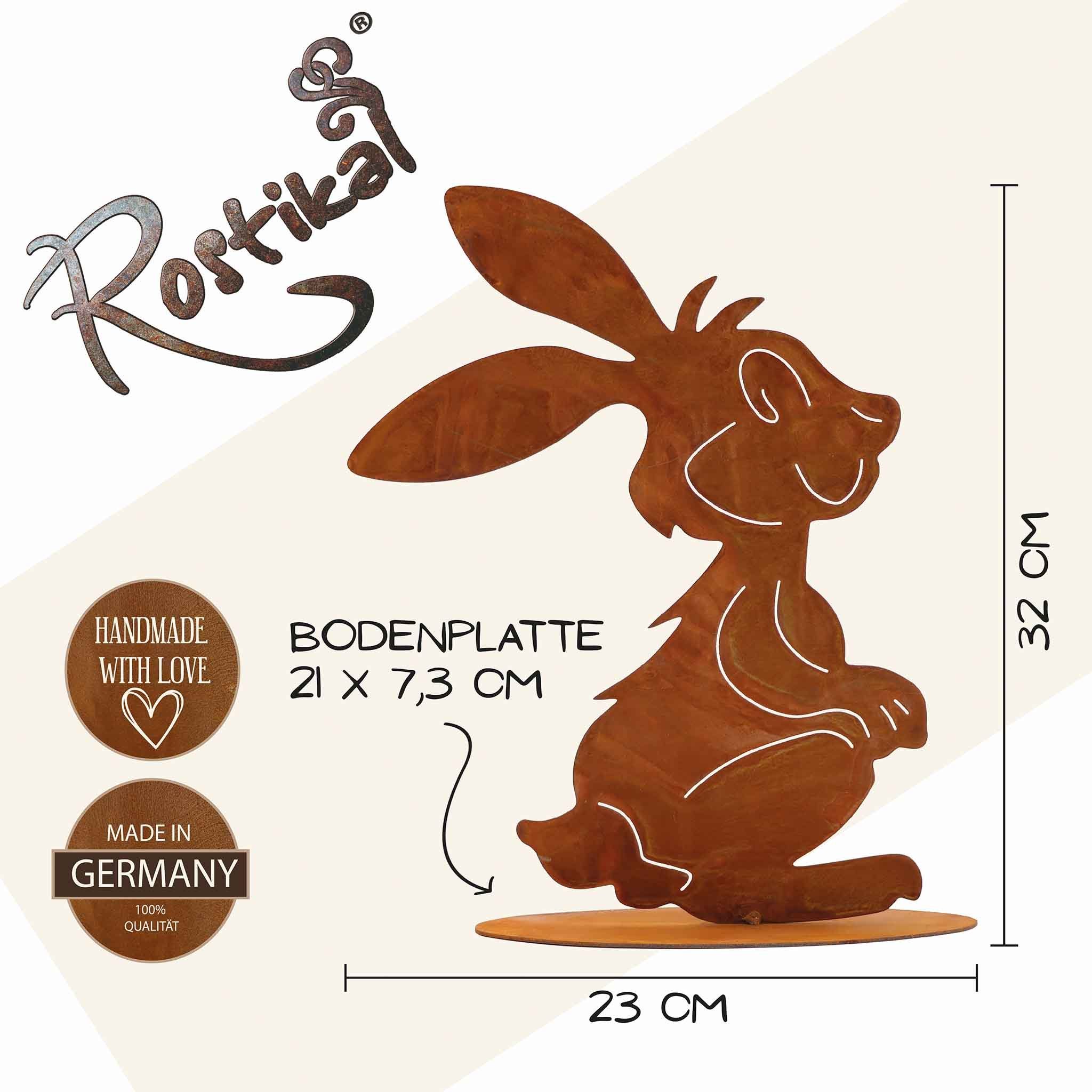 Rostikal Osterfigur Osterhase 32 cm Hase Osterdeko aussen (1 St), echter Rost, freistehend auf Bodenplatte