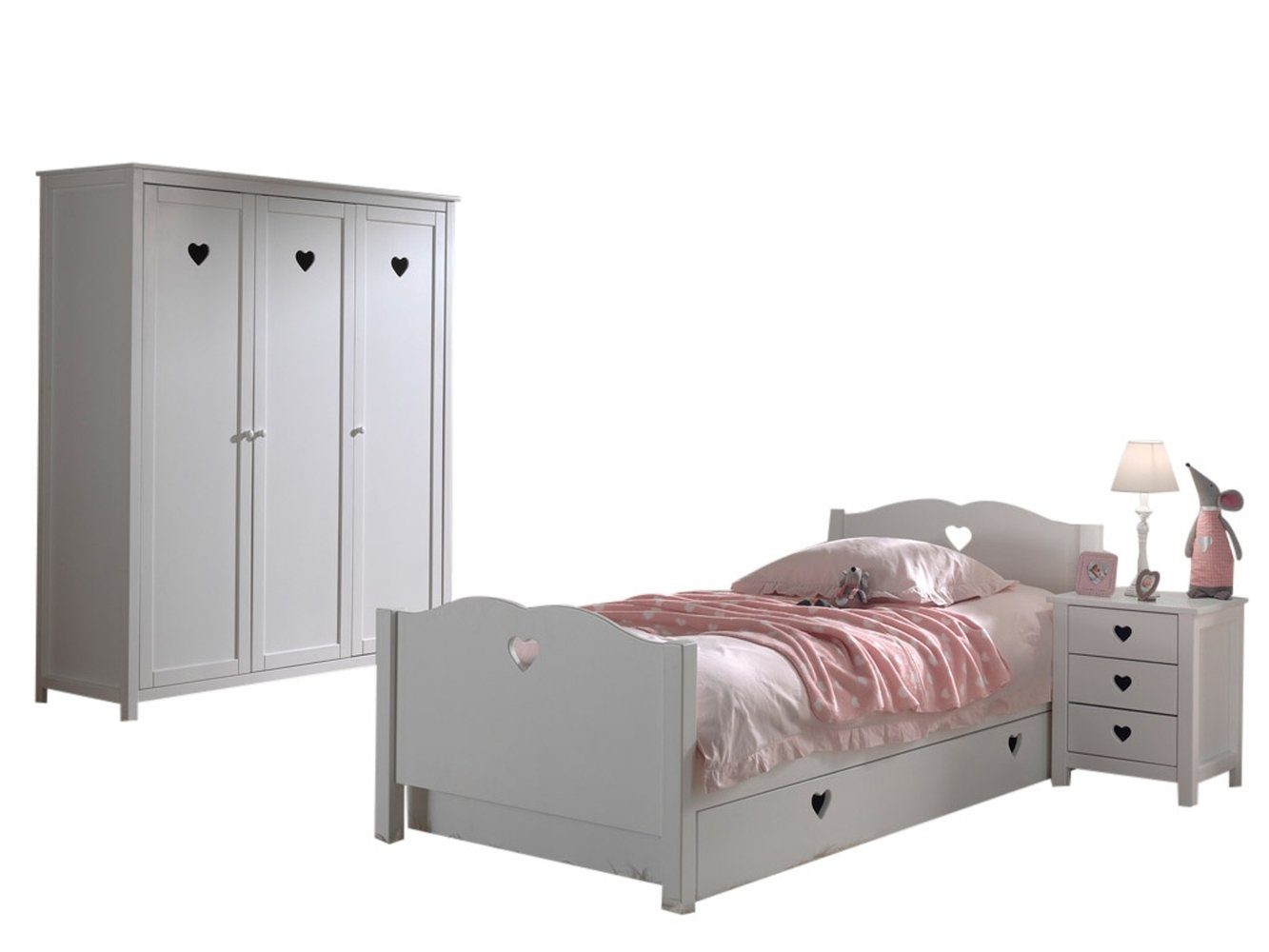Vipack Jugendzimmer-Set aus Massiv Kiefer und MDF in Weiß mit einer Schublade.