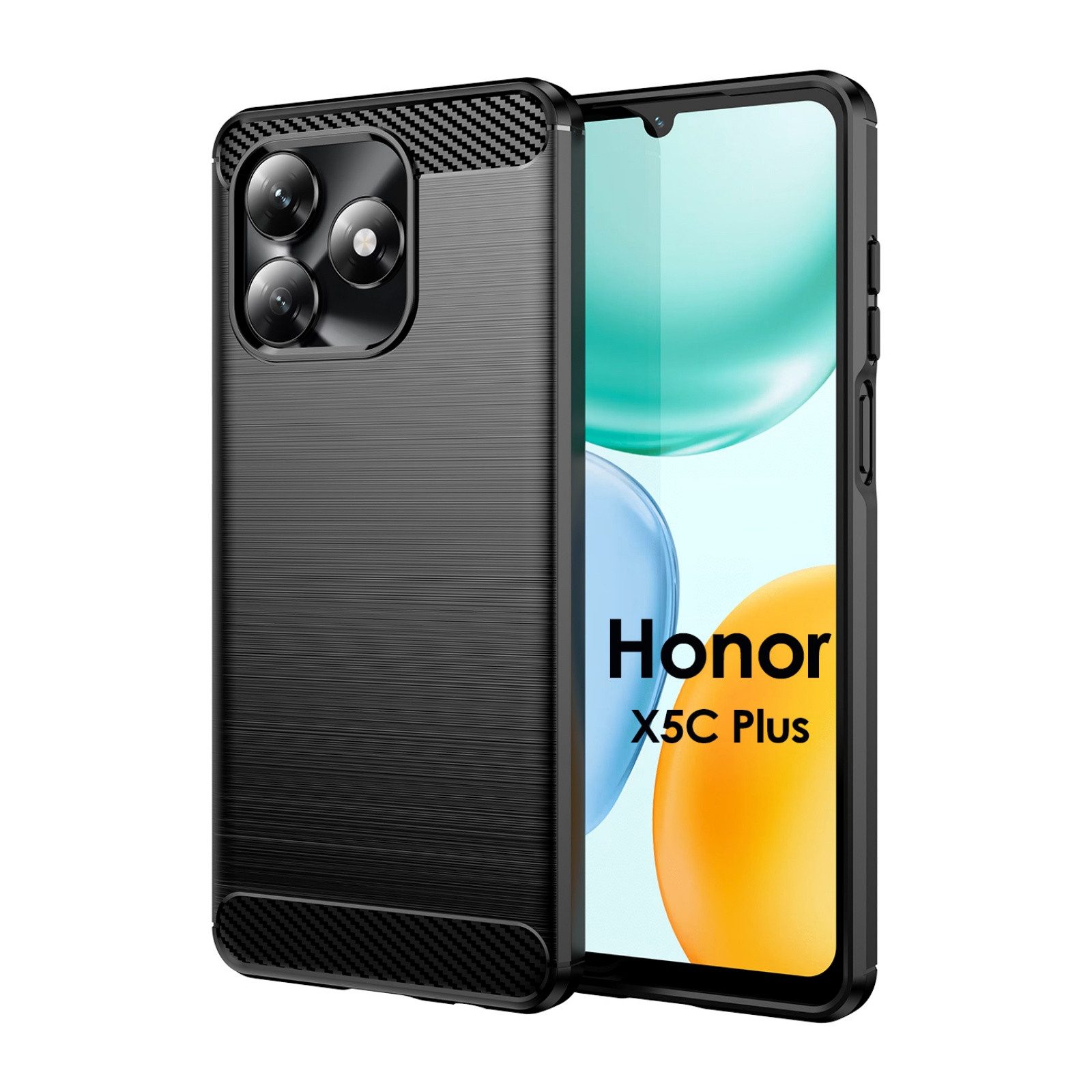 betterfon Handyhülle Carbon Hülle für Honer X5C/ X5C Plus TPU Silikon Back Cover Schwarz, Carbon-Look – stoßfestes Case mit Air-Cushion & Metall-Optik