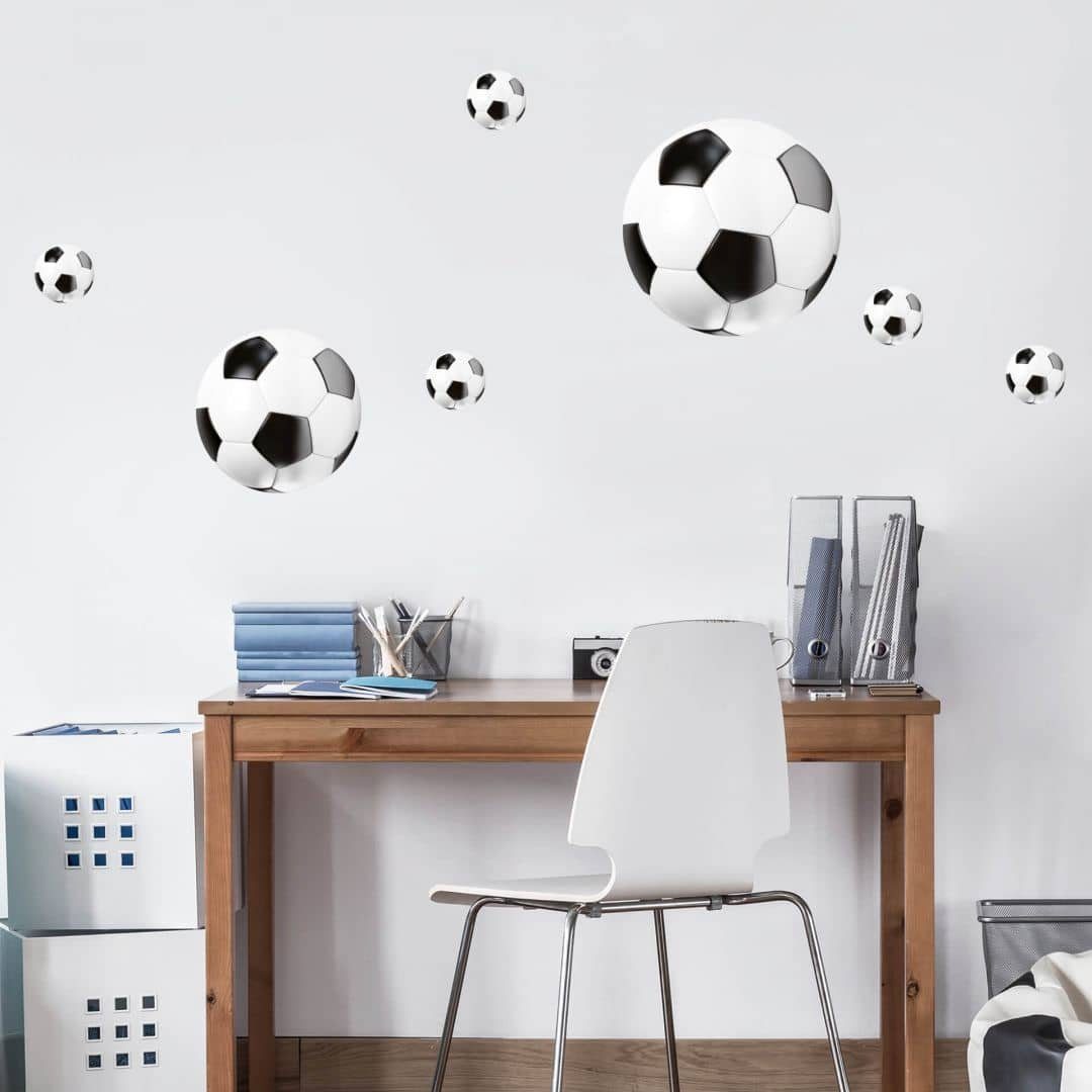 K&L Wall Art Wandtattoo Fußball Set schwarz weiß Klebebilder Junge Mädchen Kinderzimmer, Wandbild selbstklebend, entfernbar