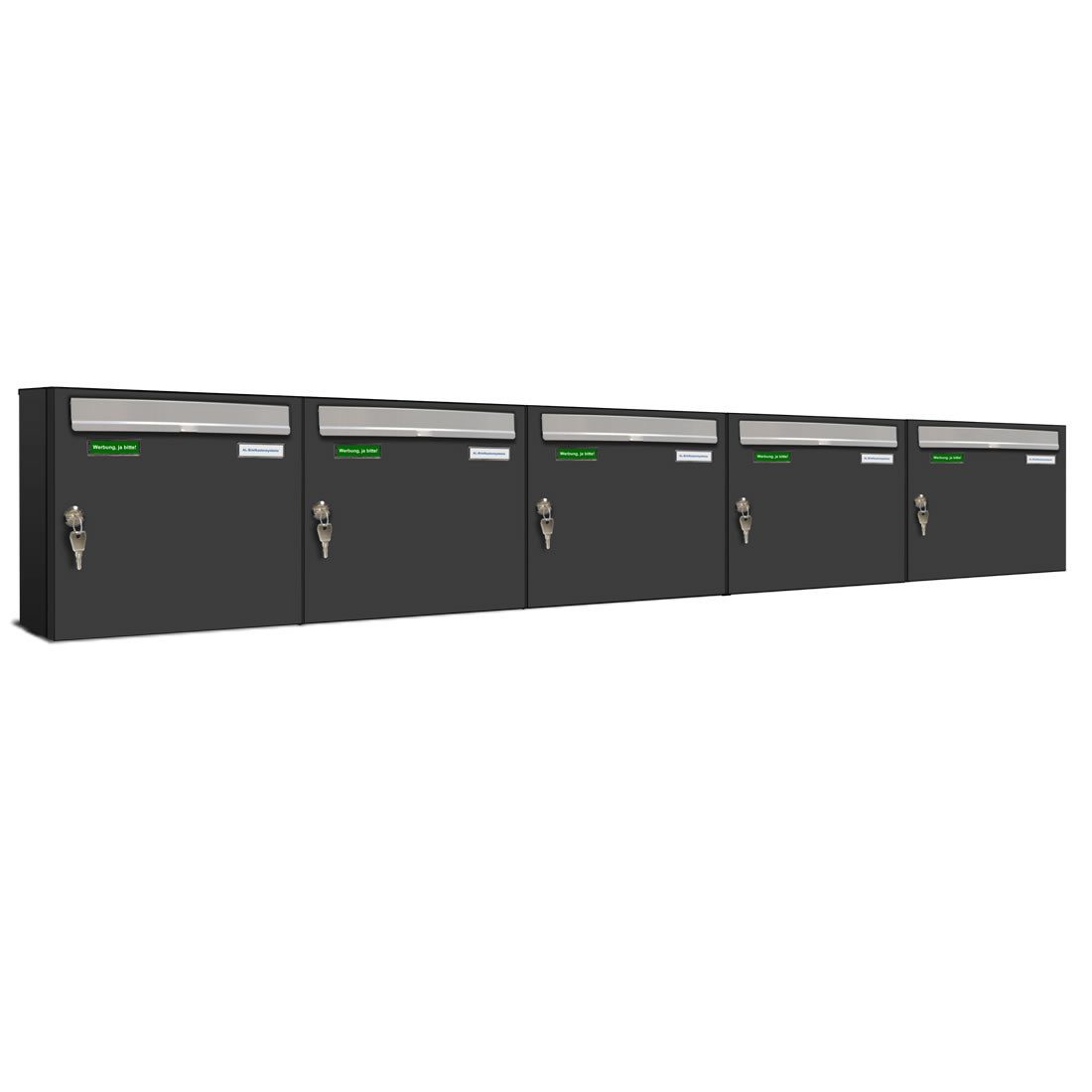 AL Briefkastensysteme Wandbriefkasten 5 Fach Premium Briefkasten A4 in RAL 7016 Anthrazit Grau wetterfest