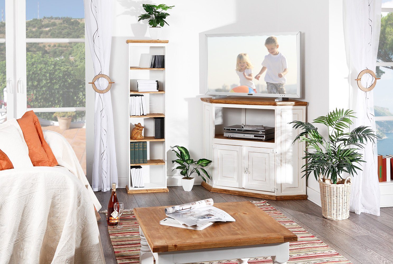 1a Direktimport Eckkommode Eckkommode Eckschrank Mexico - Pinie weiß - Landhausmöbel