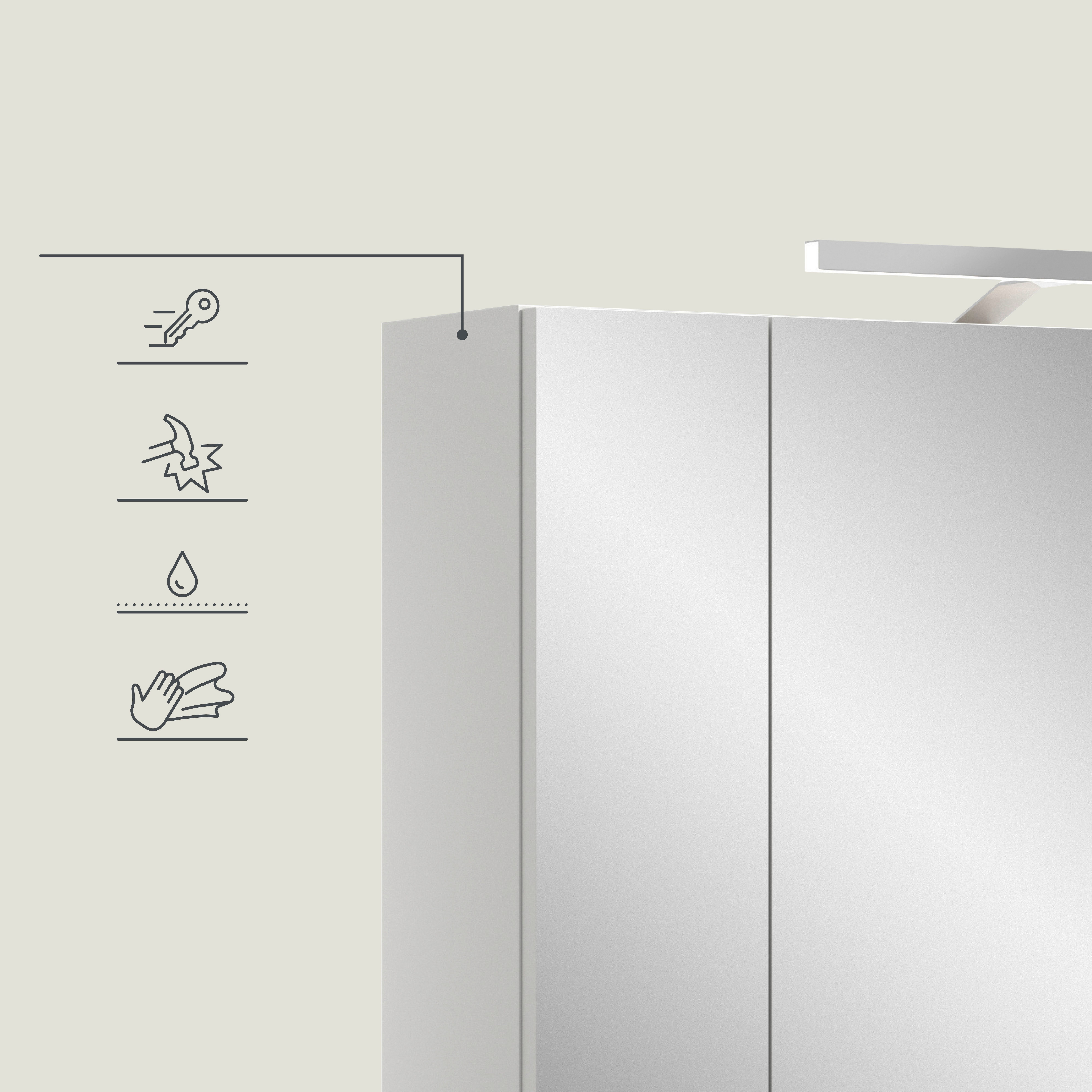 welltime Spiegelschrank FLORENZ, inkl. Beleuchtung, Breite 60 cm, 3 Spiegeltüren (TOPSELLER) in verschiedenen Farben erhältlich, Badmöbel, Badschrank, Schrank,  – Bild 5 von 5