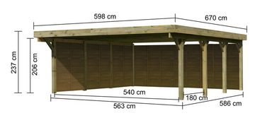 Karibu Doppelcarport Classic 2, BxT: 598x670 cm, 206 cm Einfahrtshöhe, (Set), mit Rückwand und 3 Seitenwänden