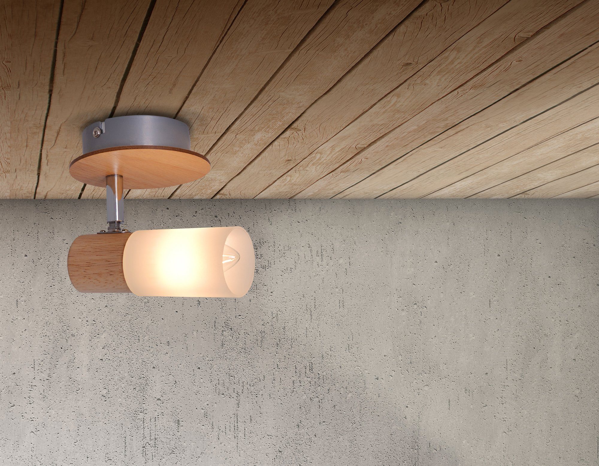 näve Deckenspot Todtnau, ohne Leuchtmittel, Holzart Gummibaum, Spots flexibel verstellbar, E14 max 5W, weiß/natur