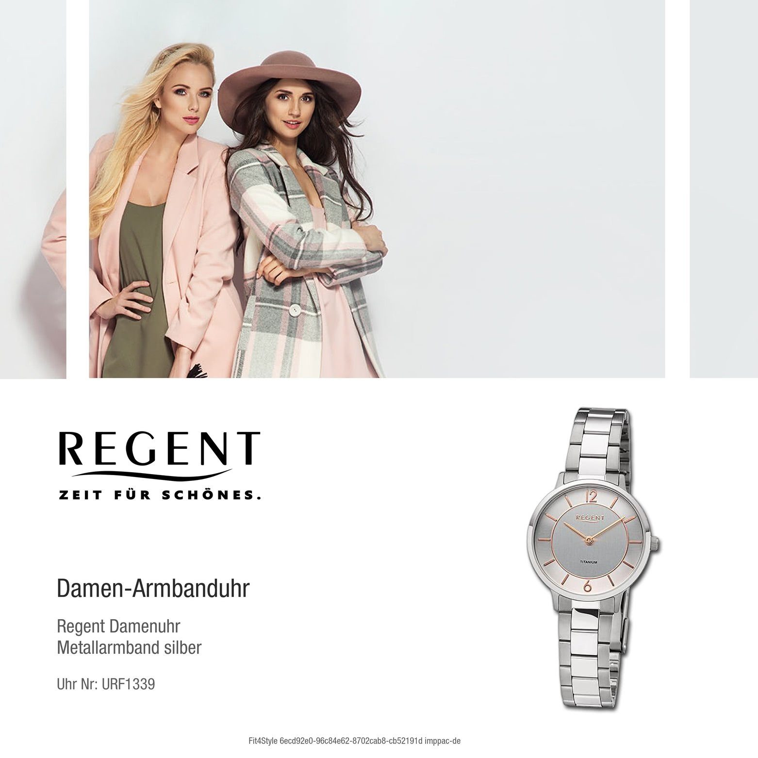 Regent Regent Damen Armbanduhr Analog, (Analoguhr), Damen Armbanduhr rund, extra groß (ca. 31,5mm), Metallarmband