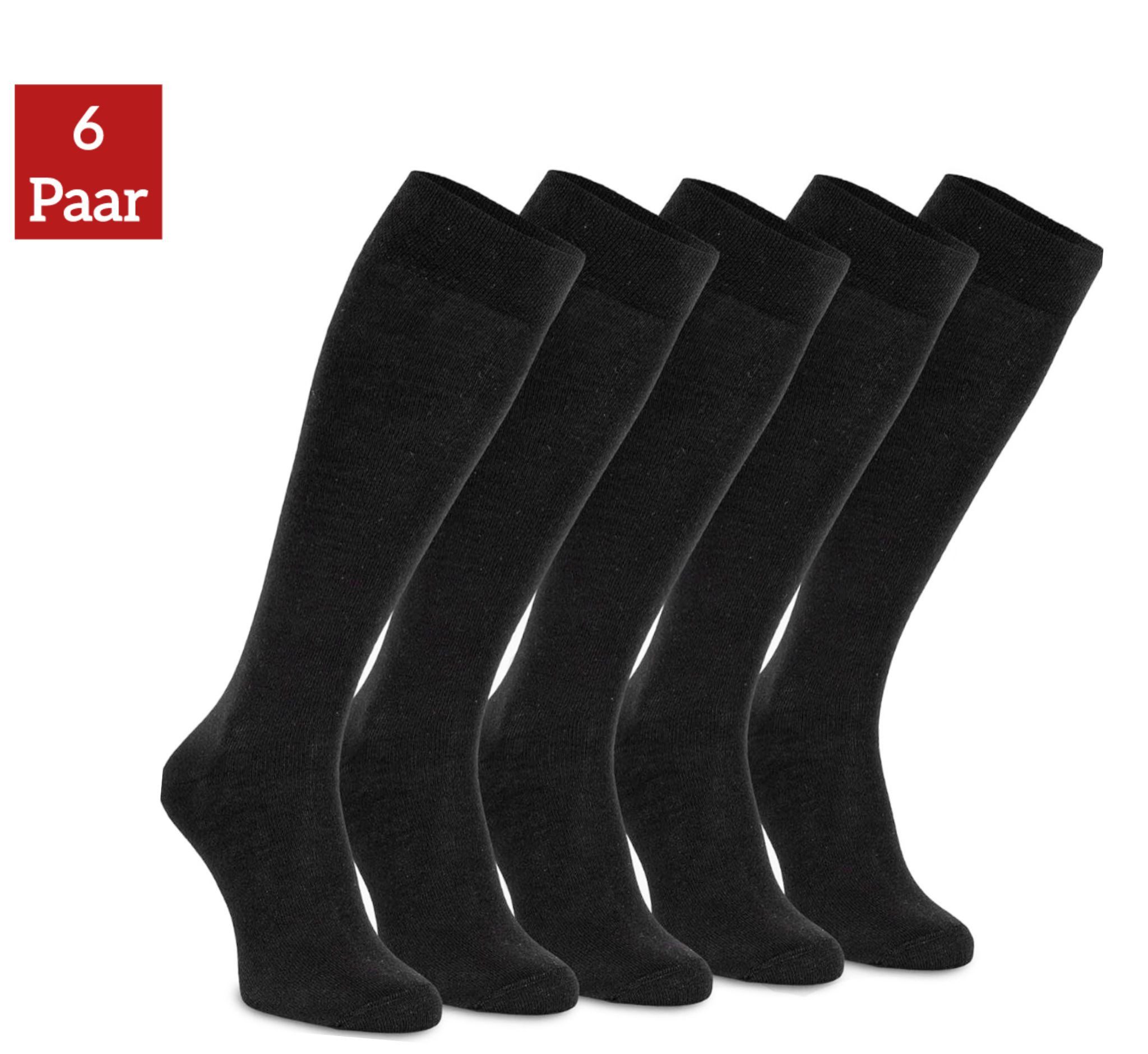 NERS Kniestrümpfe aus Merinowolle Damen & Herren ohne drückende naht, mit Komfortbund (Spar-Set, 6-Paar) Atmungsaktiv, Angenehm und Weich