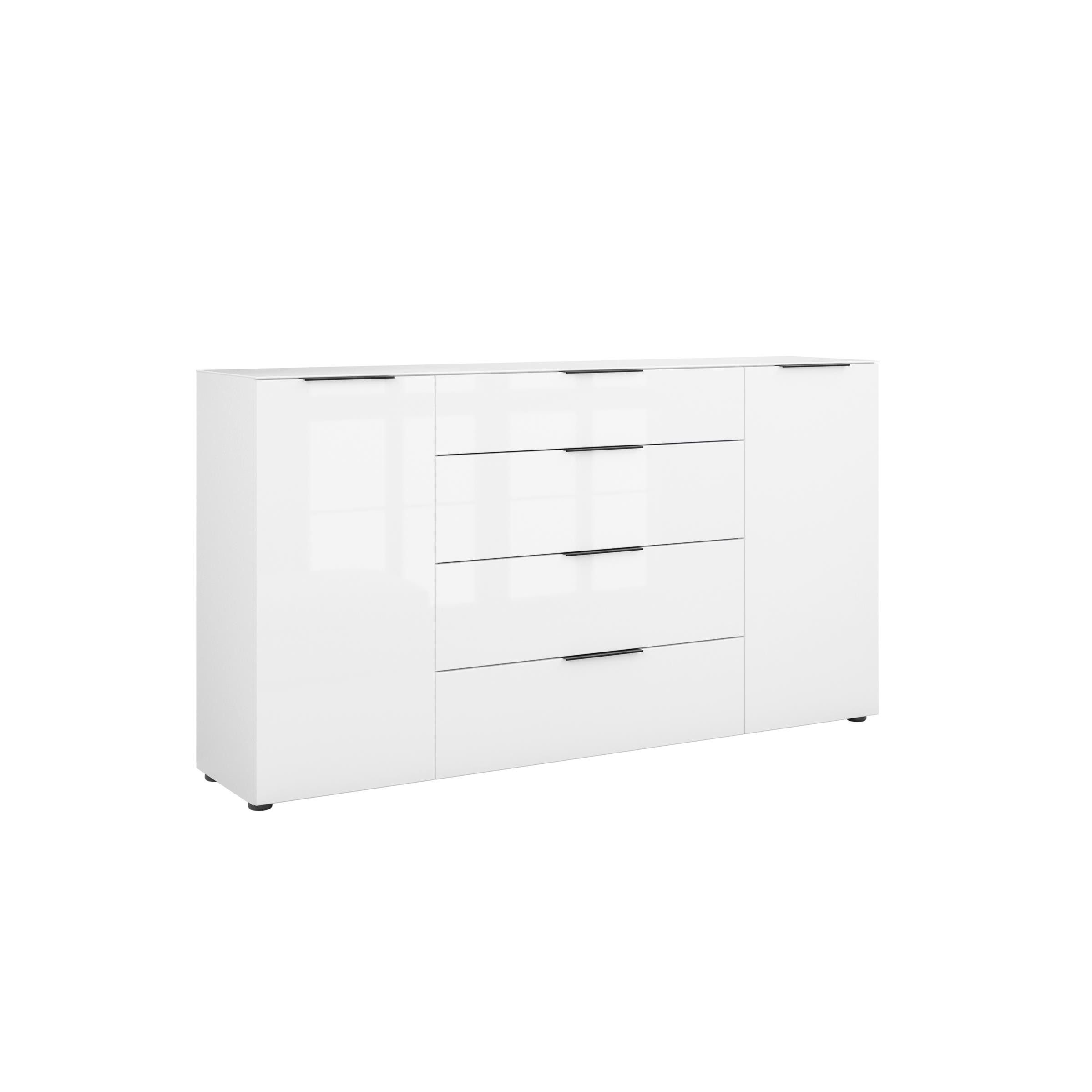 freiraum Sideboard style, in weiß matt - Weißglas - 180x98,7x40cm (BxHxT)