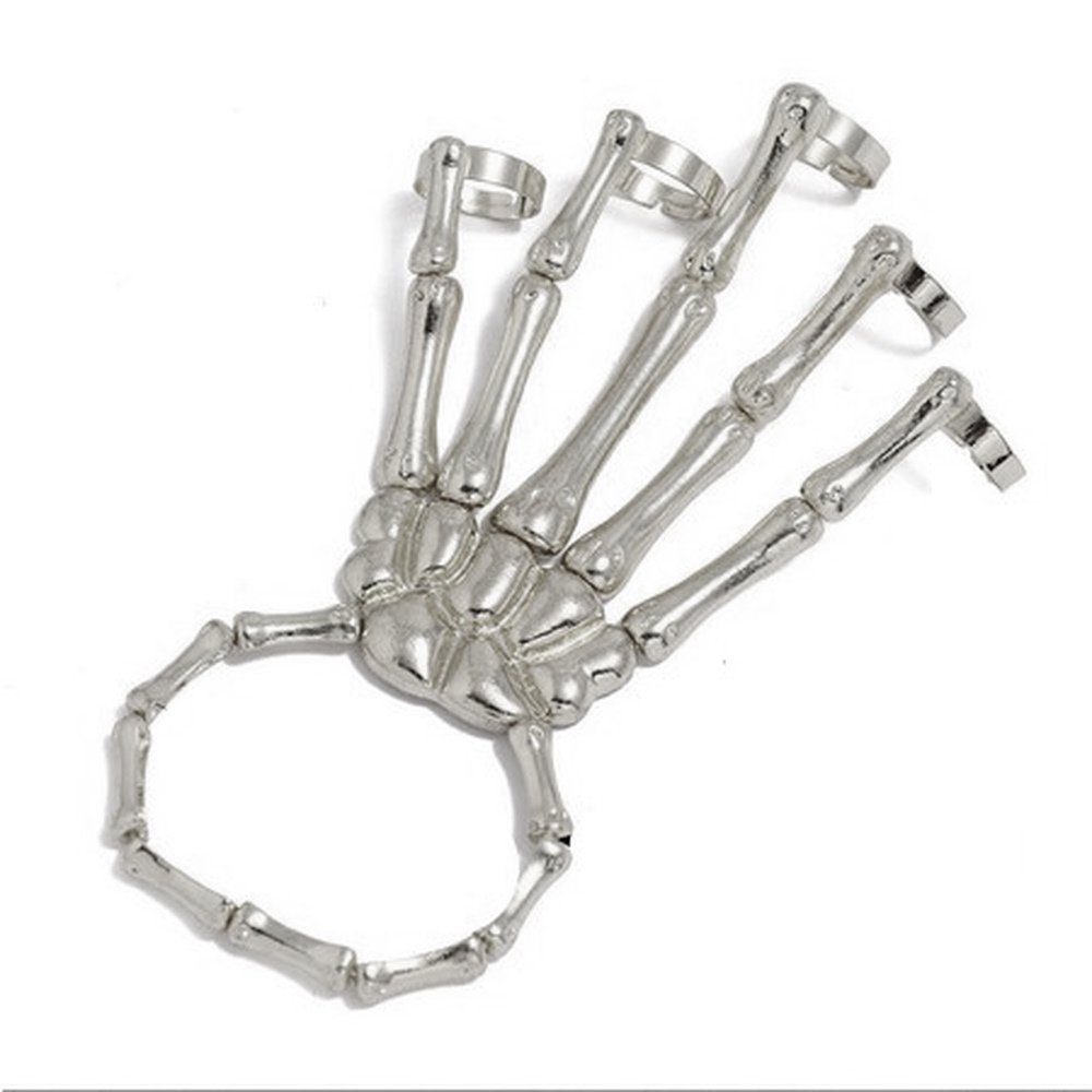 BUNGSA Armband Handkette Knochen Finger Silber-metallic aus Messing Damen (1-tlg), Fingerkette Damen
