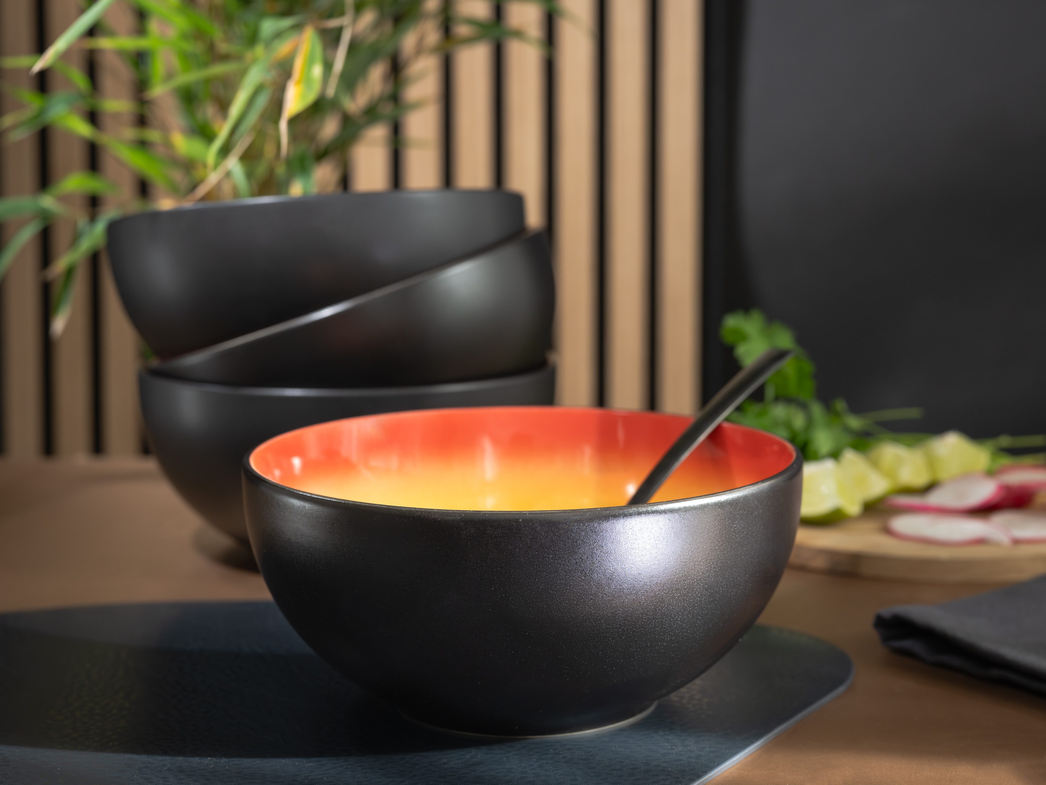 CreaTable Schüssel Hot, Buddha Bowl, 4-tlg., Steinzeug, (Set, 4-tlg), Moderne Coupeform, außergewöhnliches Design