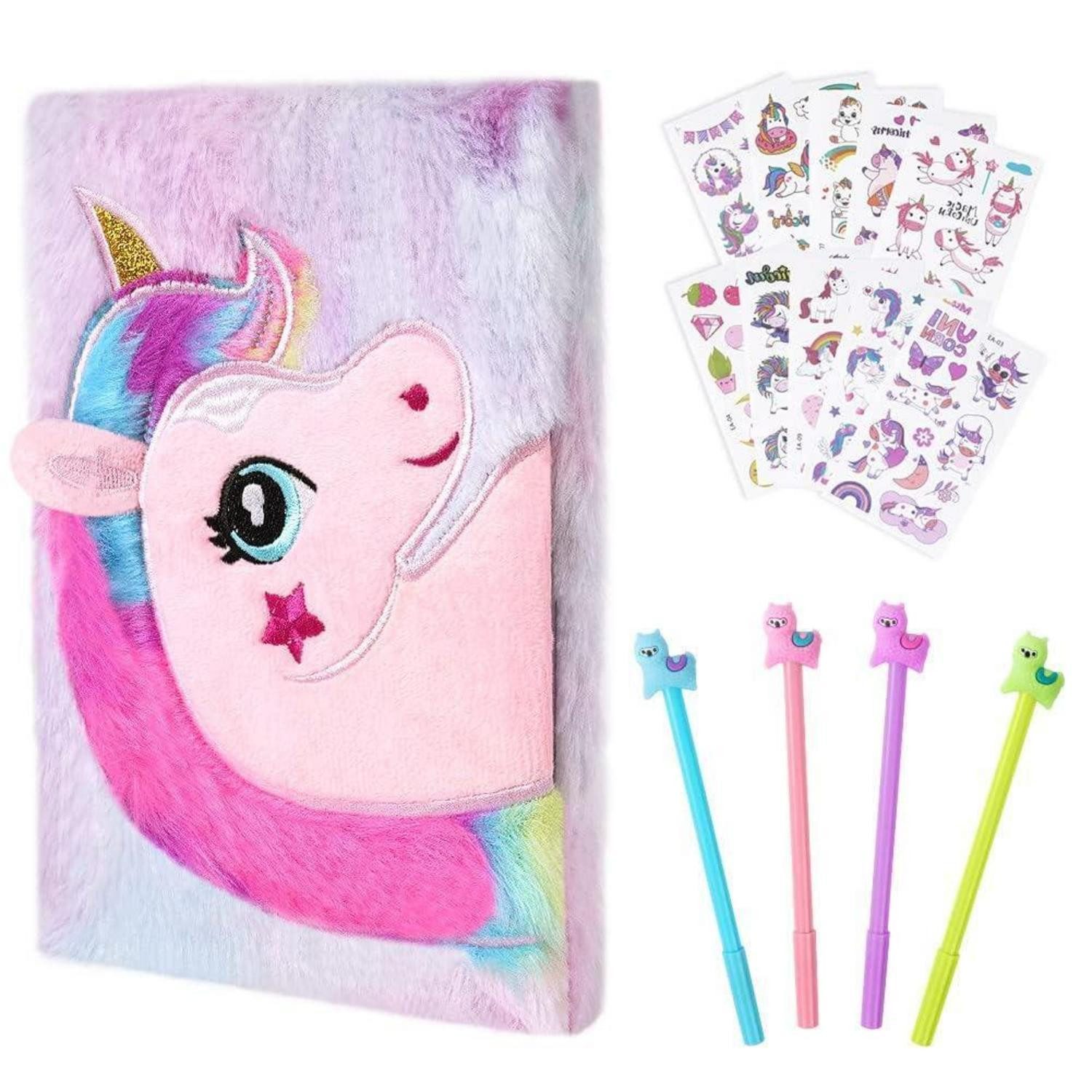 LuxusKollektion Tagebuch Plüsch Notizbuch Einhorn mit Stickern & Stiften