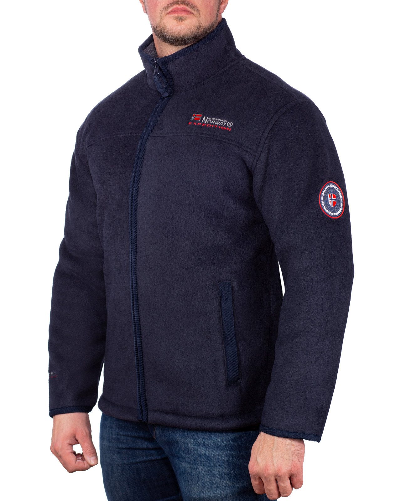 Geographical Norway Fleecejacke Herren Regular Fit Jacke bausine Sportliches Design mit bestickten Details auf Brust und Arm