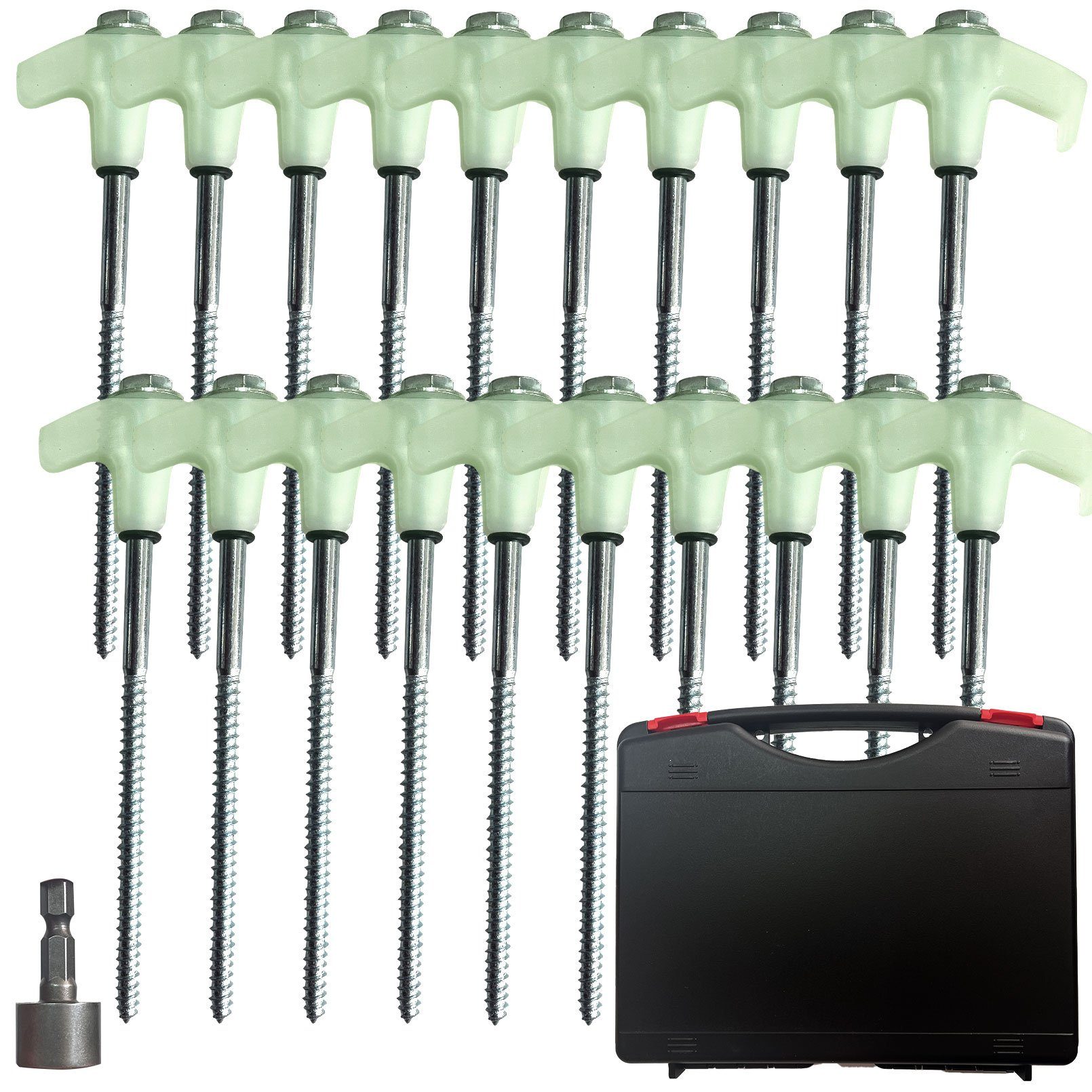 KEAYOO Zelthering ZPDD, (20-St), 20er Schraubausführung, im Dunkeln leuchtend, Aufbewahrungsbox