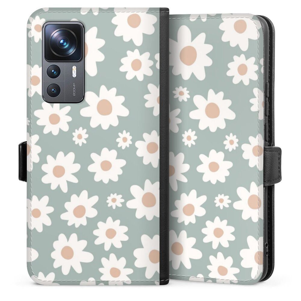 DeinDesign Handyhülle Gänseblume Muster Blumen Daisy Flower Seamless Pattern Green, Xiaomi 12T Pro 5G Hülle Handy Flip Case Wallet Cover Handytasche Leder