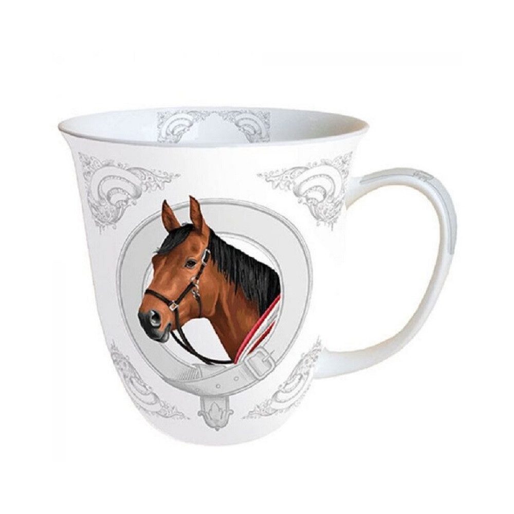 Ambiente Luxury Paper Products Becher Tiere, Wild, Tieren, Wald, Planzen Motiv, Tee/Kaffee Tasse, 1-tlg., Porzellan Mug 0,4 L Wildpferde braun, Pferd - Classic Horse - Auch als Geschenk für Familie, Freunde oder Kollegen ist dieser Becher eine schöne Wahl., Festliches und dekoratives Design -Geschenkartikel
