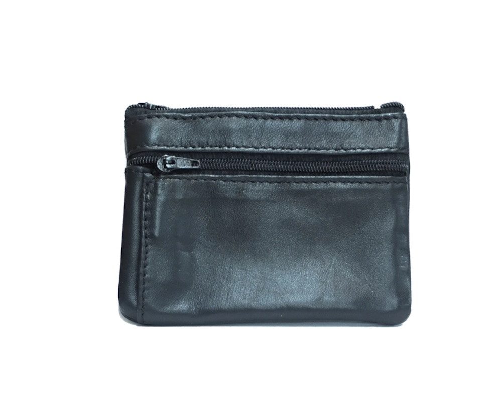 Mini Geldbörse Upcycled Leder mit zwei Reißverschlüssen