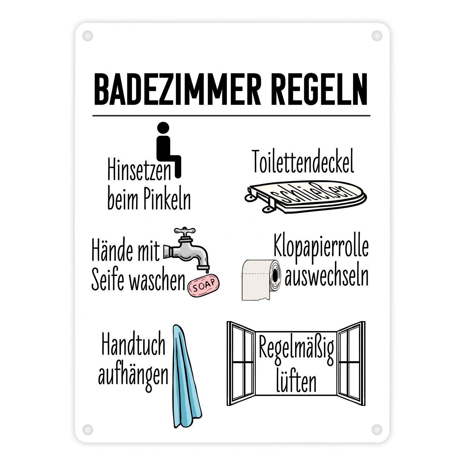Metallschild Badezimmer Regeln für ein hygienischeres Bad Metallschild in 15x20 cm