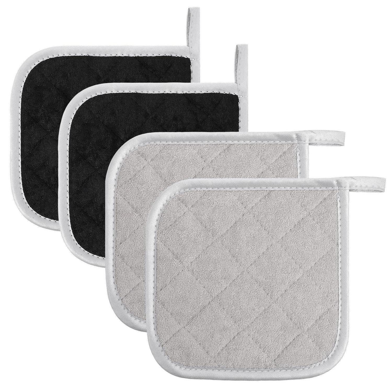 LuxusKollektion Topflappen Topflappen 4er Set Grau/Schwarz 17x17cm Hitzebeständig