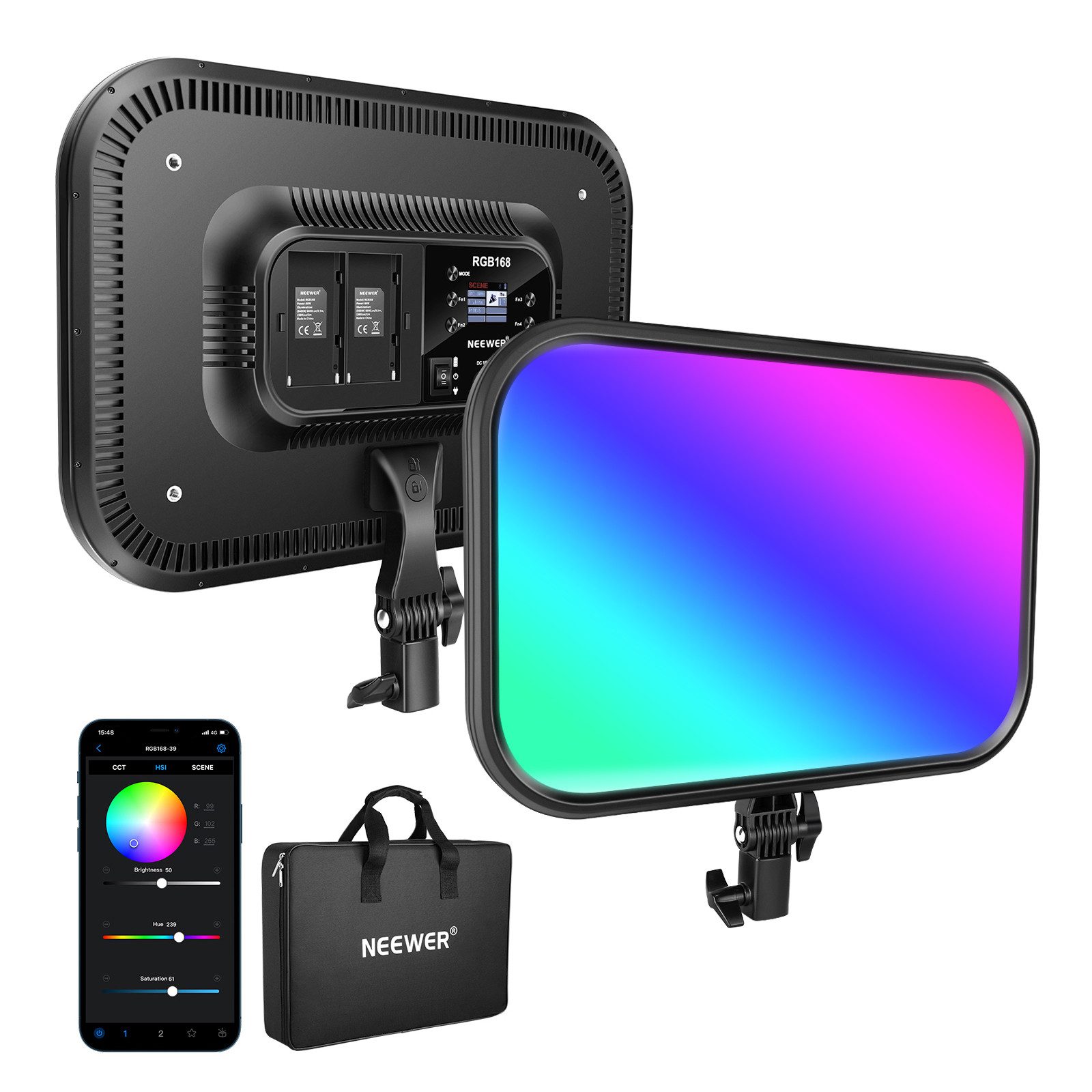 Neewer Videoleuchte RGB168 60W LED Panel CRI97+ 2500K-8500K mit App, Energie Efizienz Label (A bis G):F