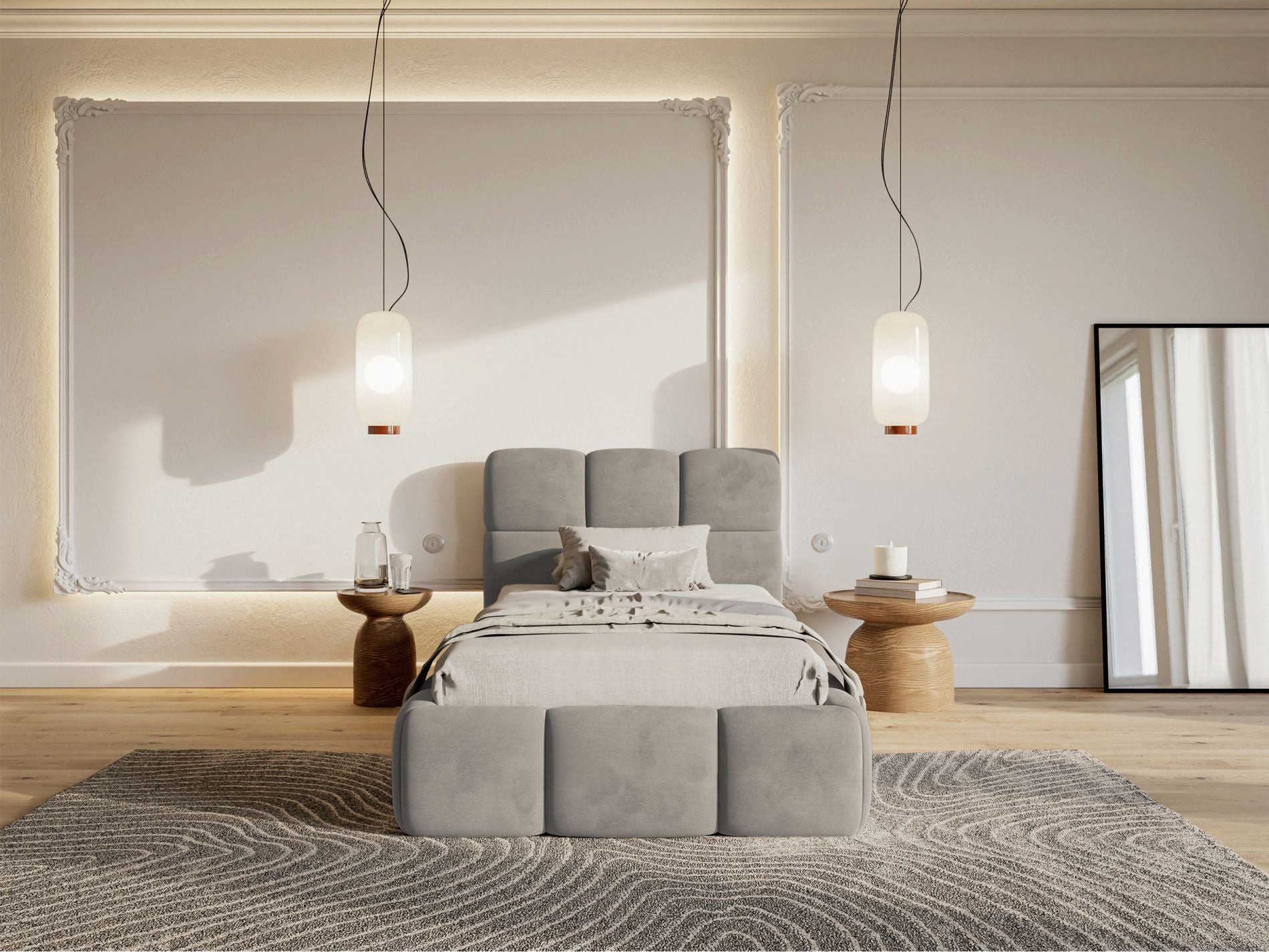 Selsey Kinderbett CLOUDY, mit Lattenrost, und Eck-Kopfteil, Samt wasserabweisend, 90x200 cm