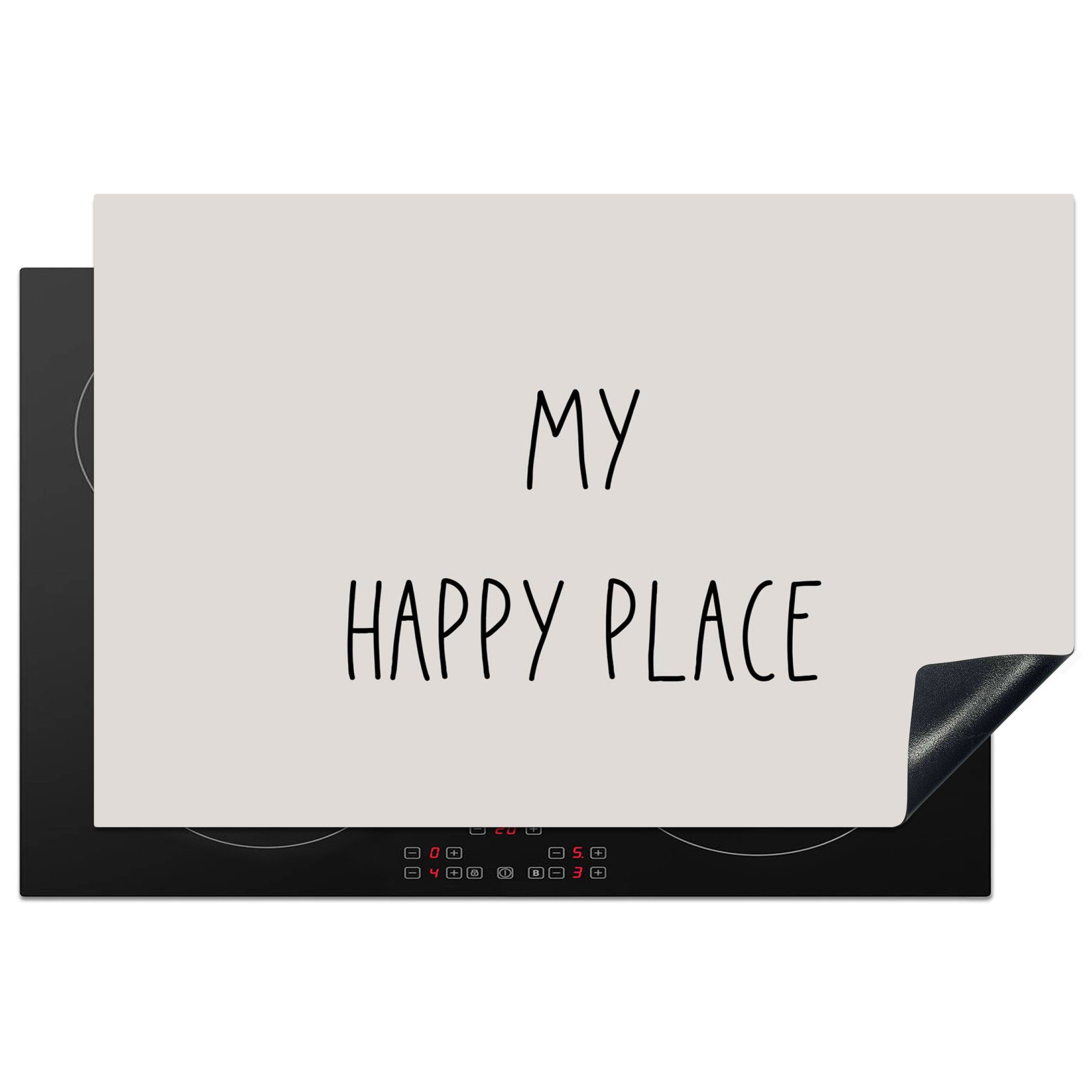 MuchoWow Herdblende-/Abdeckplatte Text - Zitate - Mein glücklicher Ort - Glück, Vinyl, (1 tlg), 81x52 cm, Ceranfeldabdeckung, Arbeitsplatte für küche