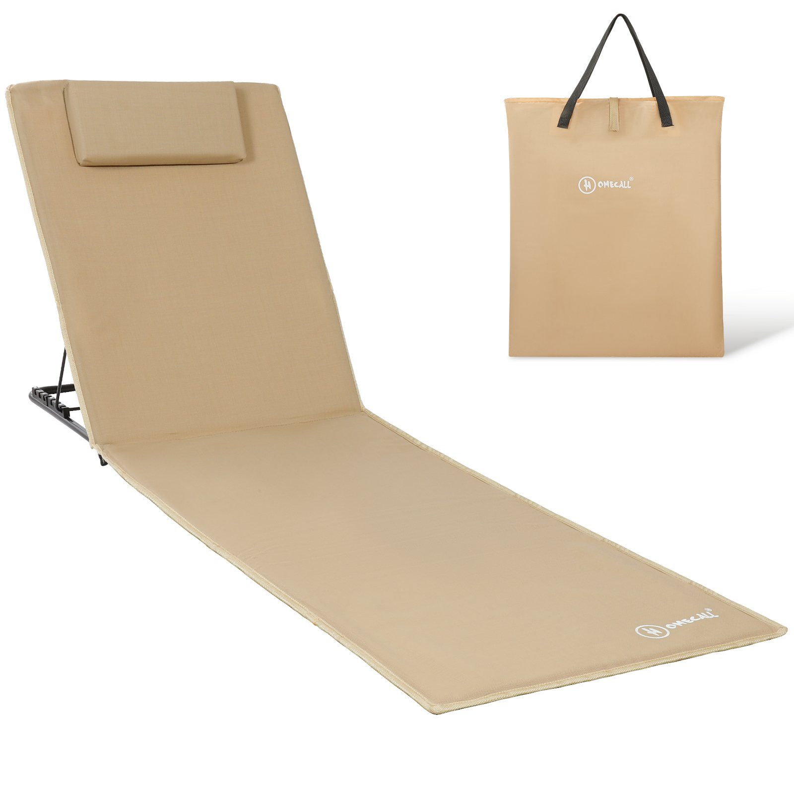 HOMECALL Strandtuch Strandmatte Liegestuhl 200x60cm fach mit Trocknet, Textilene, leicht, verstellbarer, Schnell Strandliege klappbar Gepolsterte beige Tasche, 6