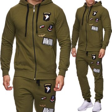 L.gonline Freizeitanzug Herren Jogging-Anzug, USA Patches Strick 685, Trainings-Anzug aus (Kapuzenjacke mit Reißverschluss, Hose, 2-tlg), Fitness Freizeit Casual