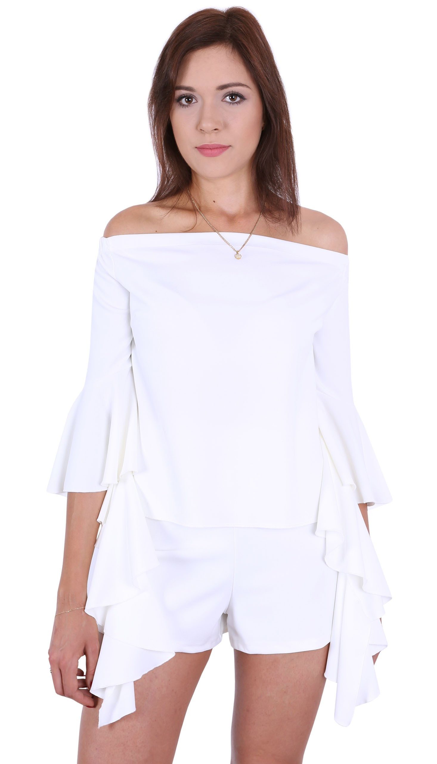 Rüschenbluse John Zack Ecru Spanische Bluse mit Rüsche M