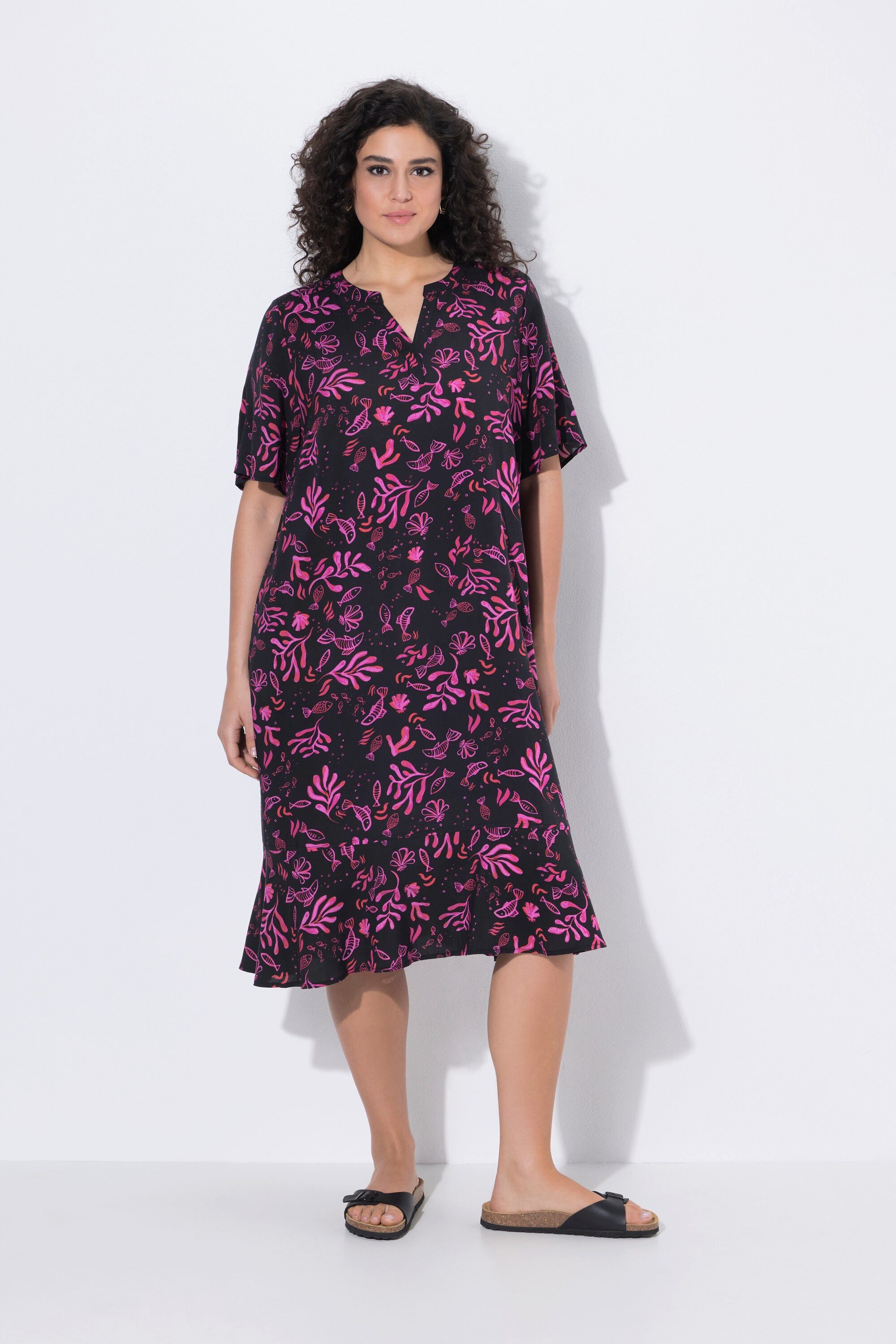 Jerseykleid Midikleid Meeresmotive Tunika-Ausschnitt