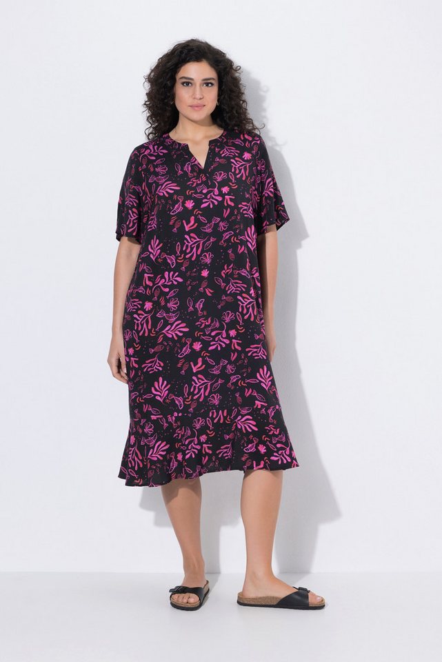 Ulla Popken Jerseykleid Midikleid Meeresmotive Tunika-Ausschnitt