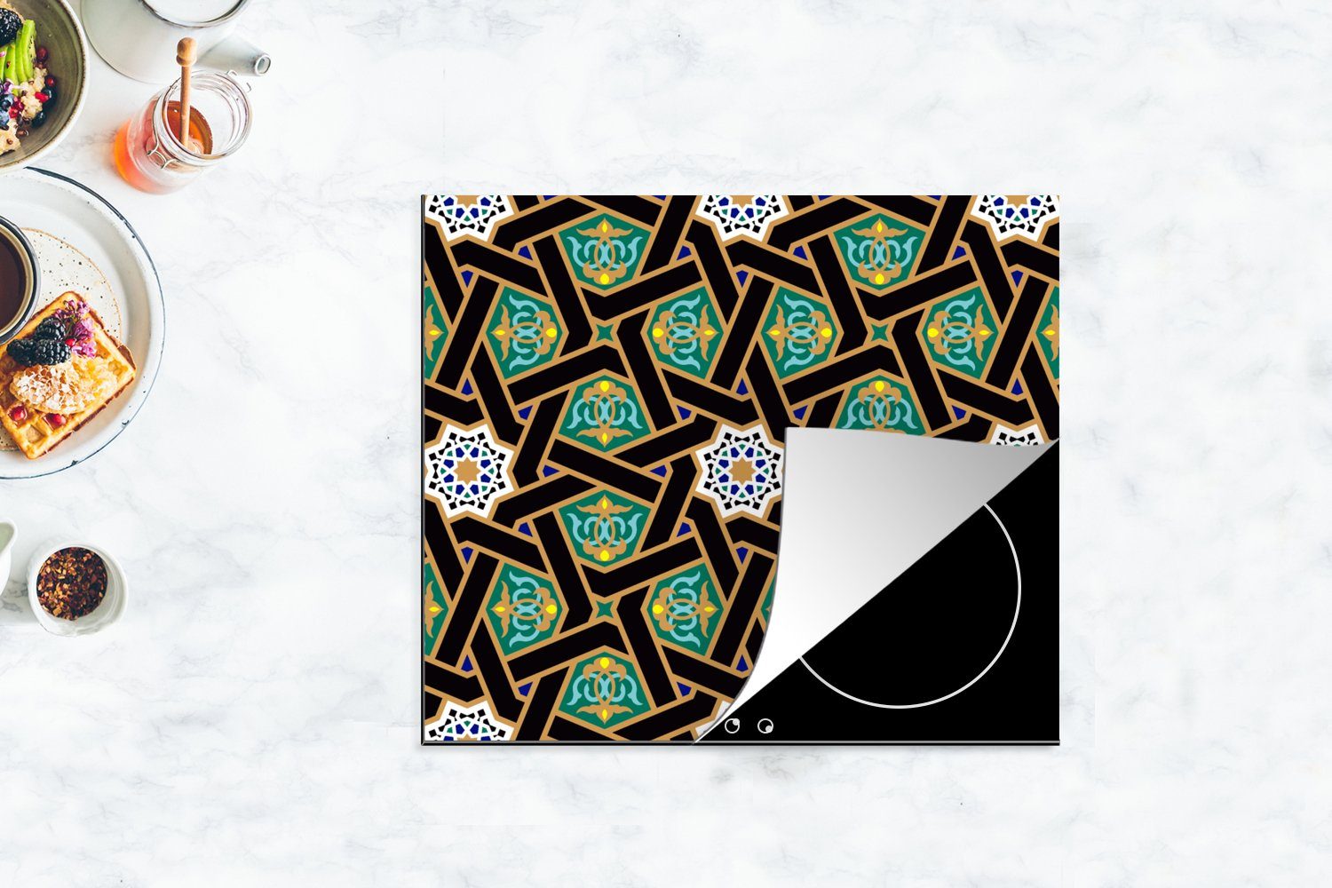 Sterne, Arbeitsfläche - Arabisch Mobile MuchoWow Orientalisch Vinyl, (1 - 60x52 - nutzbar, cm, Herdblende-/Abdeckplatte Ceranfeldabdeckung tlg), Muster