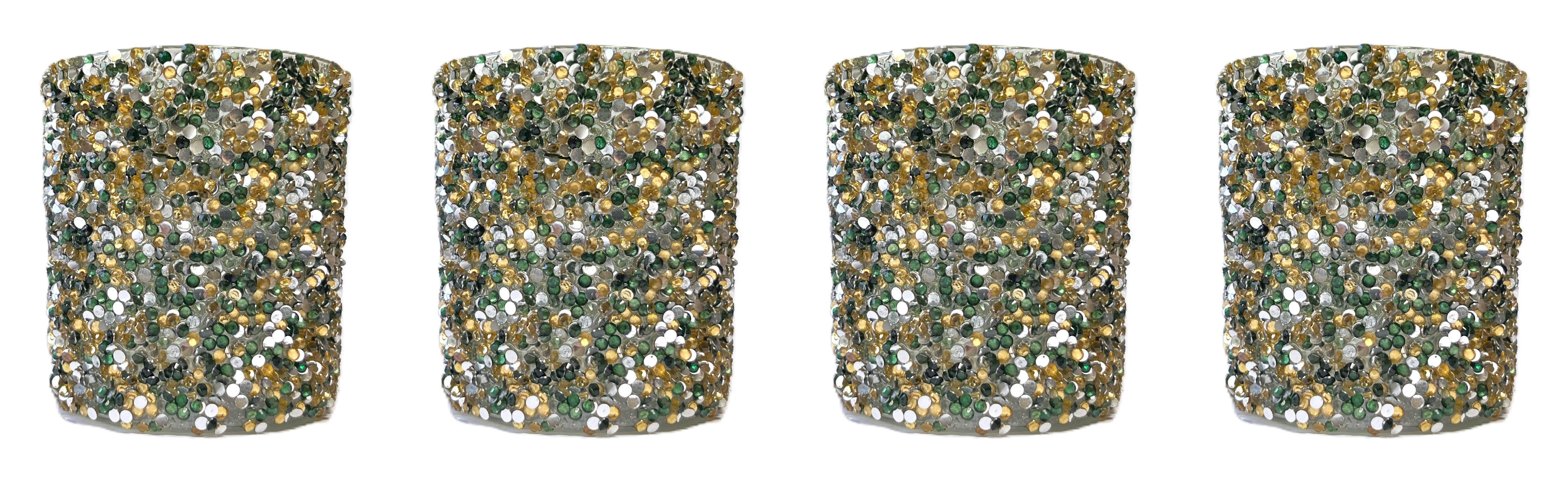 colmore Teelichthalter Teelichthalter Glas Glitzer 4er Set Glas Grün Silber Gold, Glitzersteine