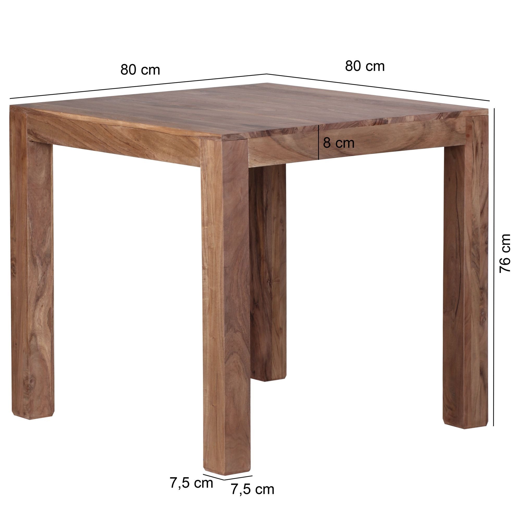 FINEBUY Esstisch FB39799 Esstisch 80cm Massivholz Esszimmertisch Küchentisch (Akazie Massivholz 80x80x76 cm Esszimmertisch), Küchentisch Esszimmer Modern, bis zu 4 Personen