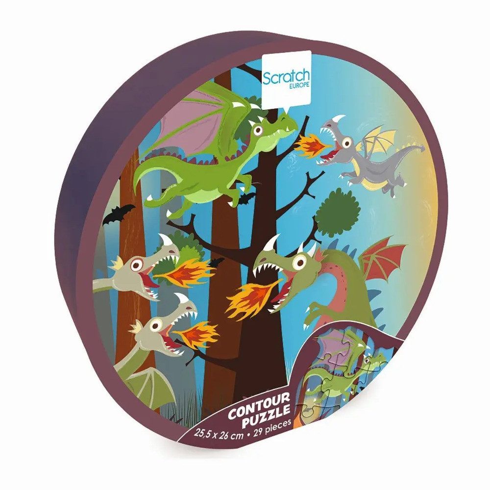 SCRATCH Puzzle Konturpuzzle Drachen 29 Teile, 29 Puzzleteile