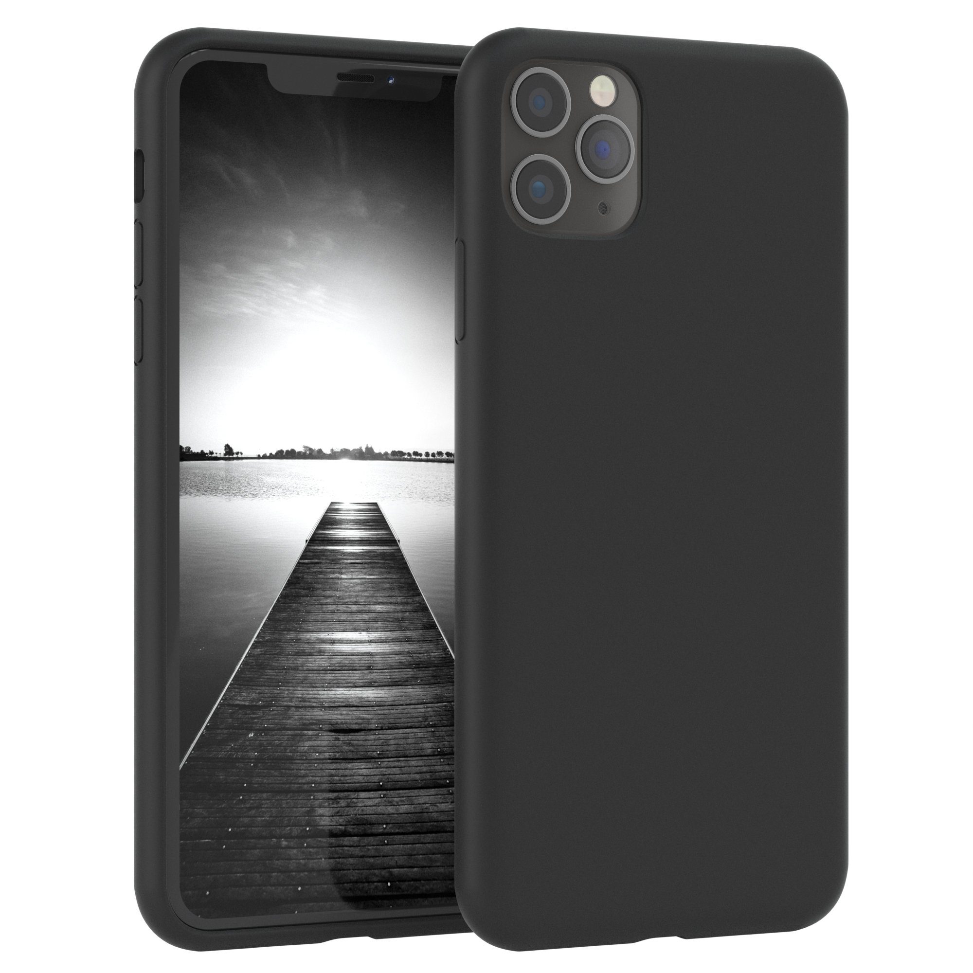 EAZY CASE Handyhülle Premium Silikon Case für Apple iPhone 11 Pro Max 6,5 Zoll, Hülle mit Kameraschutz Bumper Silikonhülle stoßfest Slimcover Schwarz