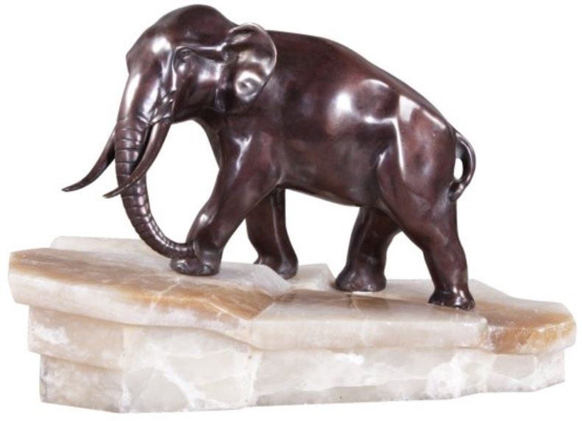 Luxus Casa Bronzefigur cm x Elefant 19 Qualität 44 x - Dekofigur Bronze auf Weiß 30 Padrino H. / Luxus Marmorsockel