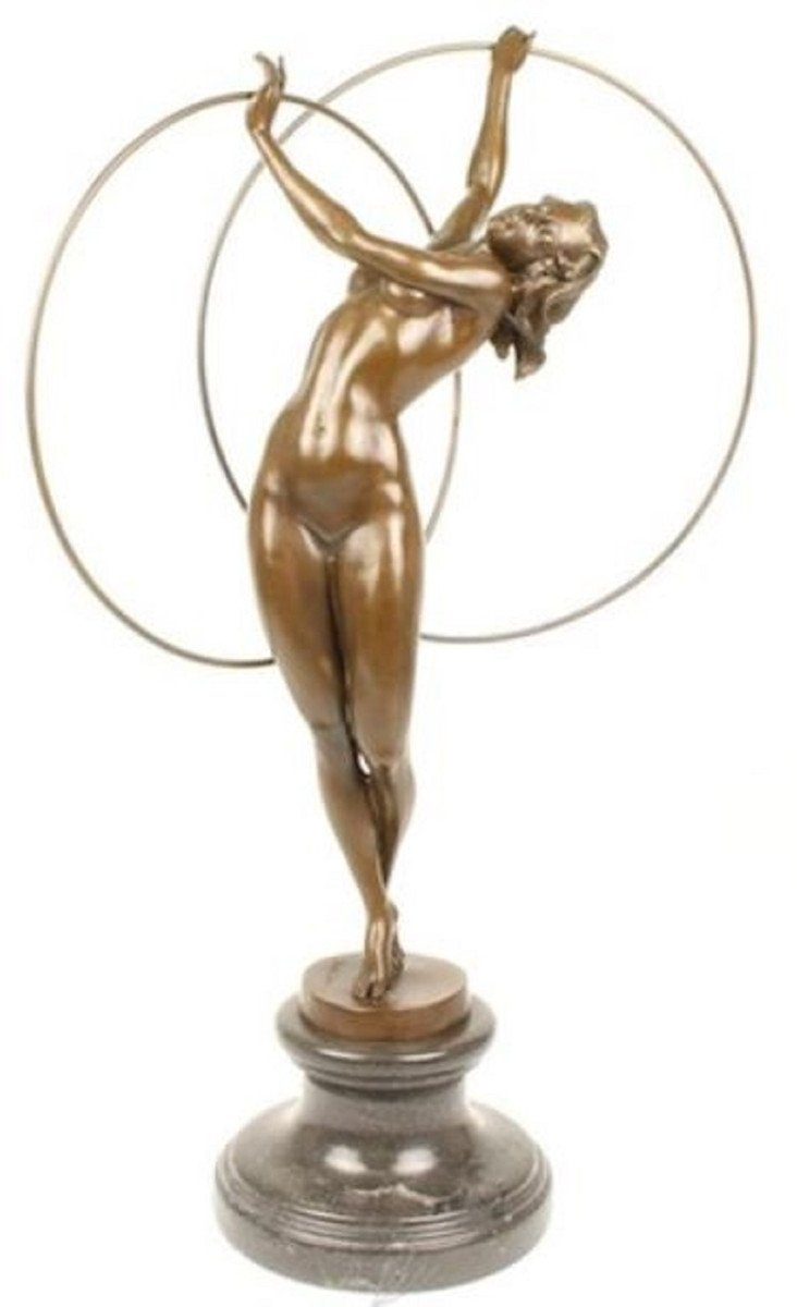 - x Deko 69,2 H. Luxus Schwarz Accessoires Tänzerin 26,5 Bronze Casa Bronze x Bronze mit Padrino Deko cm - Figur Hula 19,9 Dekofigur / Marmorsockel Skulptur Hoop