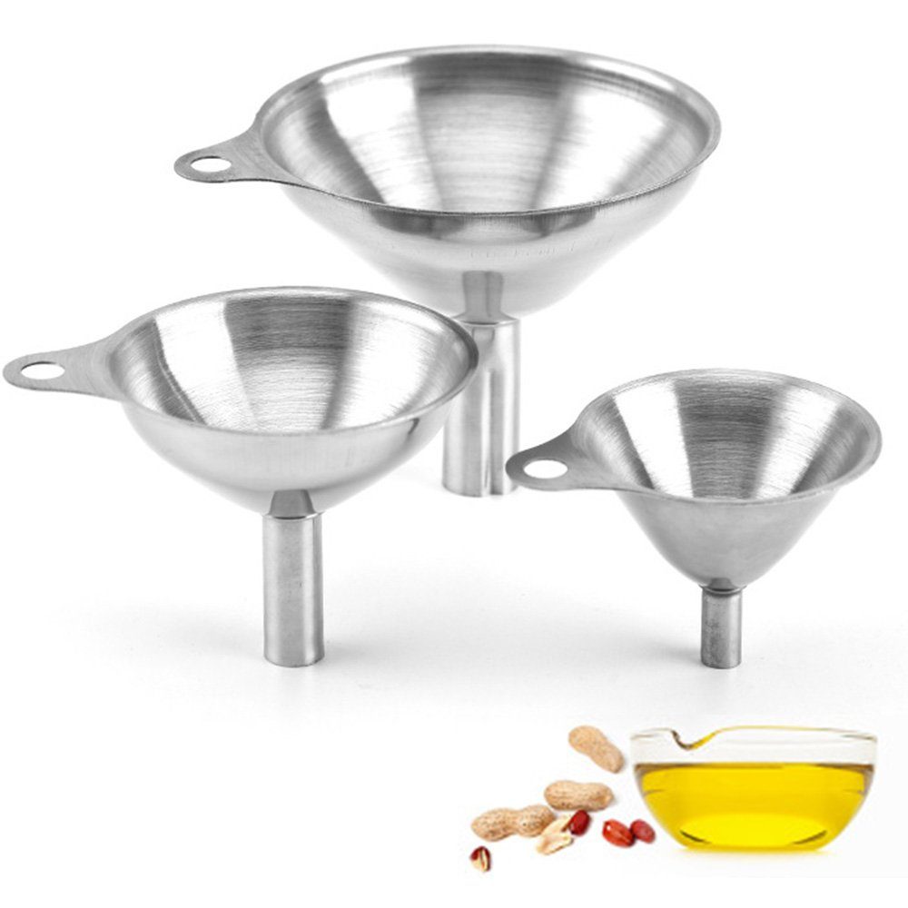 Houhence Trichter Trichter 3-teiliges Silber Edelstahl-Trichtersiebfilter Set mit Griff