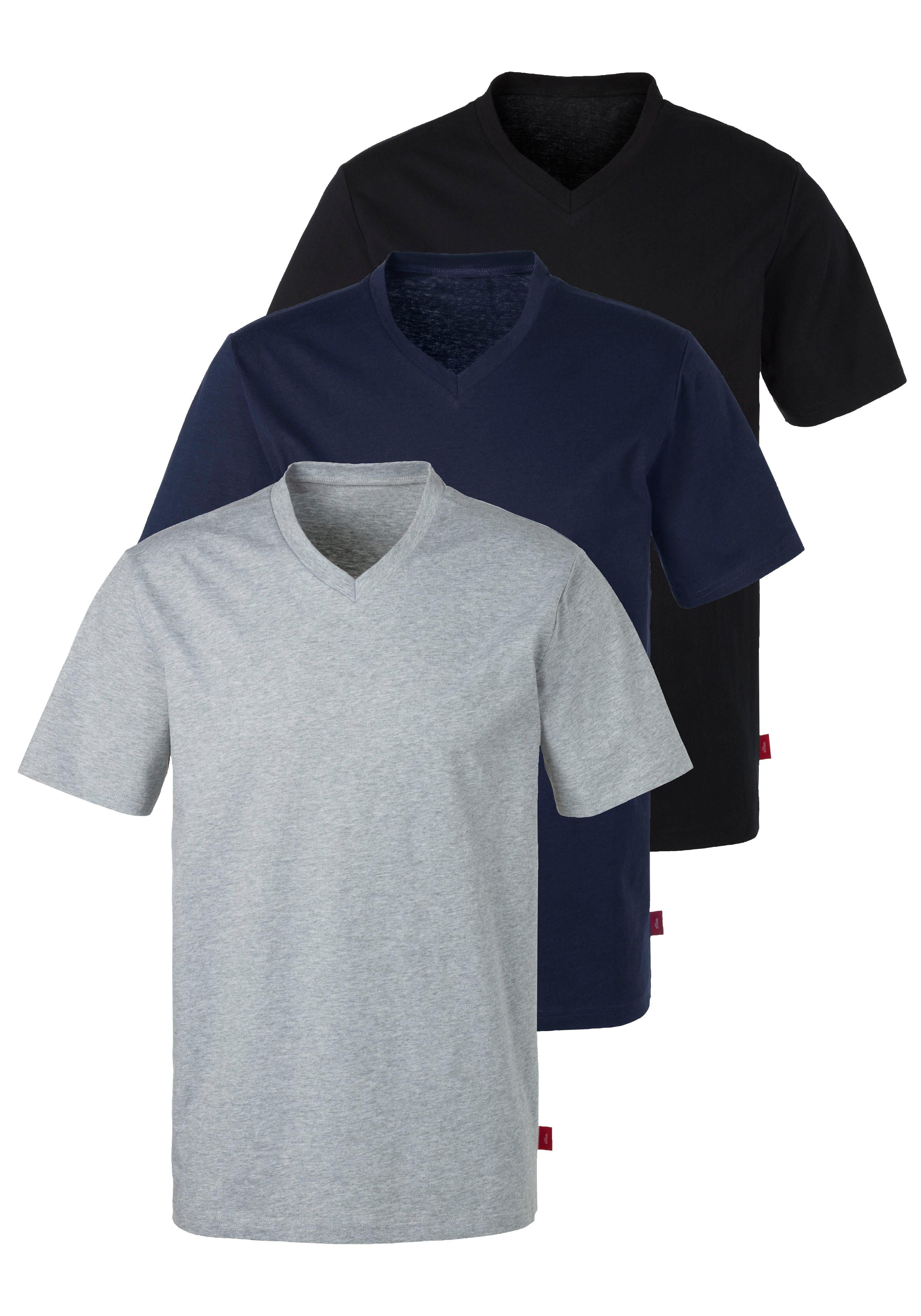 in uni (3er-Pack) schwarz V-Shirt s.Oliver grau-meliert, navy,