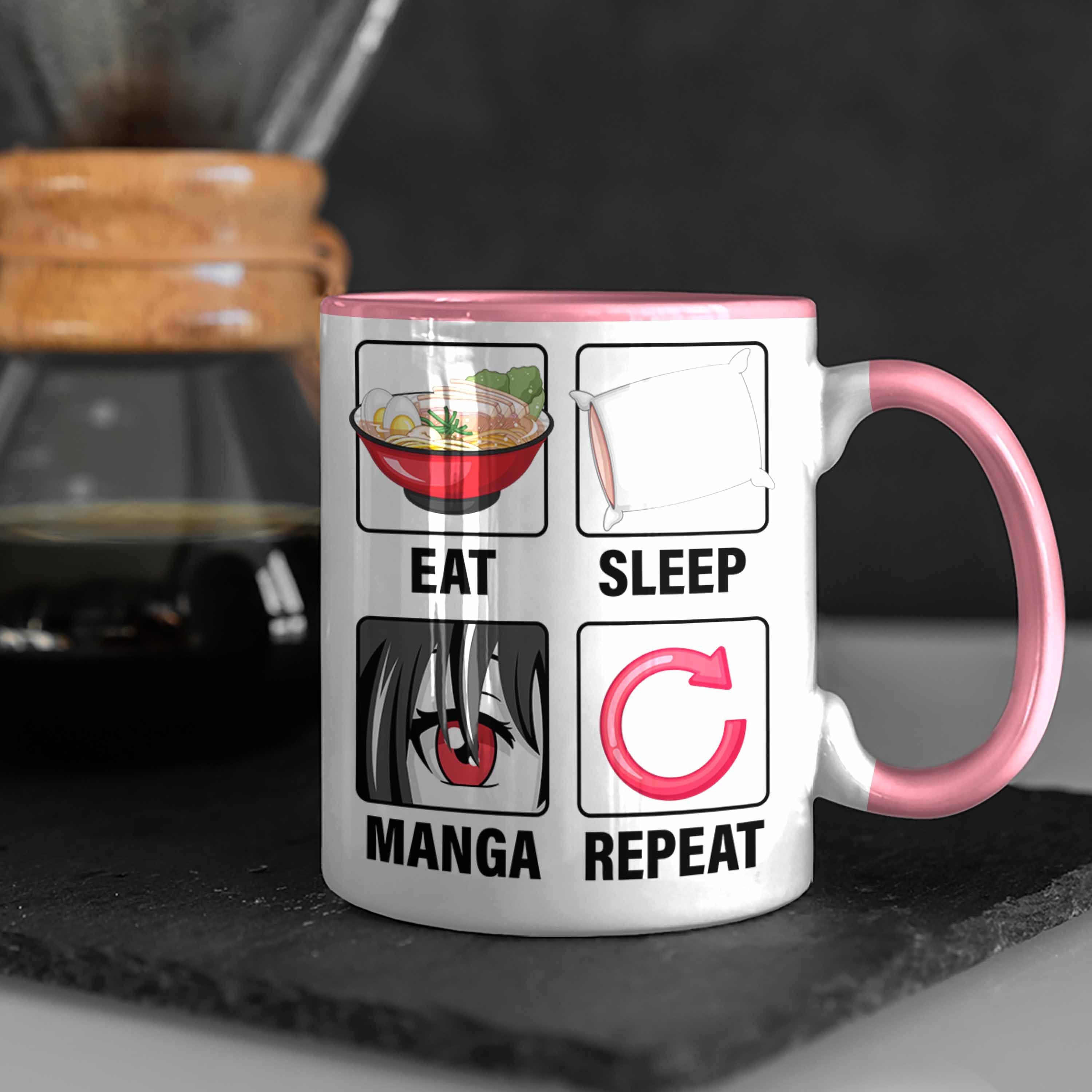 Trendation Tasse Eat Manga Geschenkidee Repeat Rosa Manga Tasse Sleep Geschenk Liebhaber