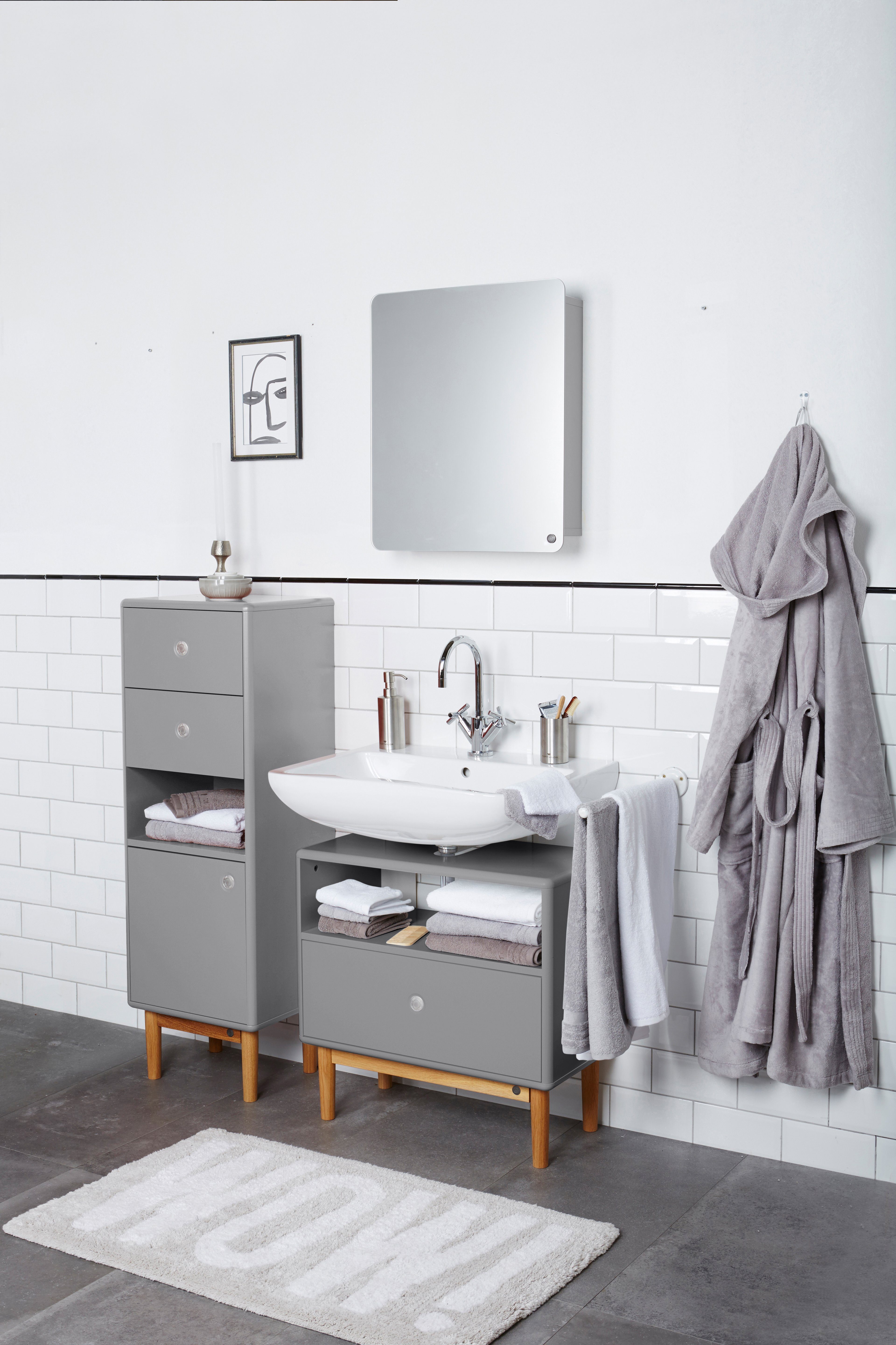 grey012 mit mit mit aus COLOR TAILOR MDF Mirror Stauraum, Badspiegel HOME Tür in - seidenmatt vielen gerundeten BATH lackiert - Ecken, Farben, TOM Tür Small