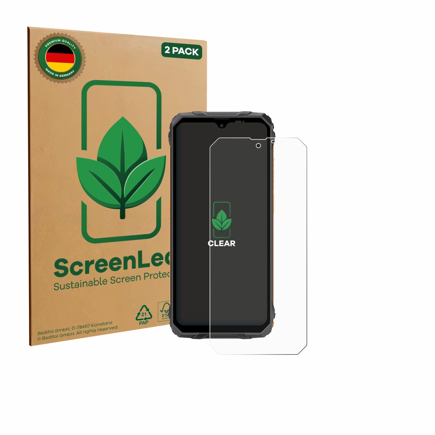 ScreenLeaf Displayschutzfolie Schutzfolie für Blackview Fort 1, 2 Stück, nachhaltiger Displayschutz Schutz Folie Klar Transparent
