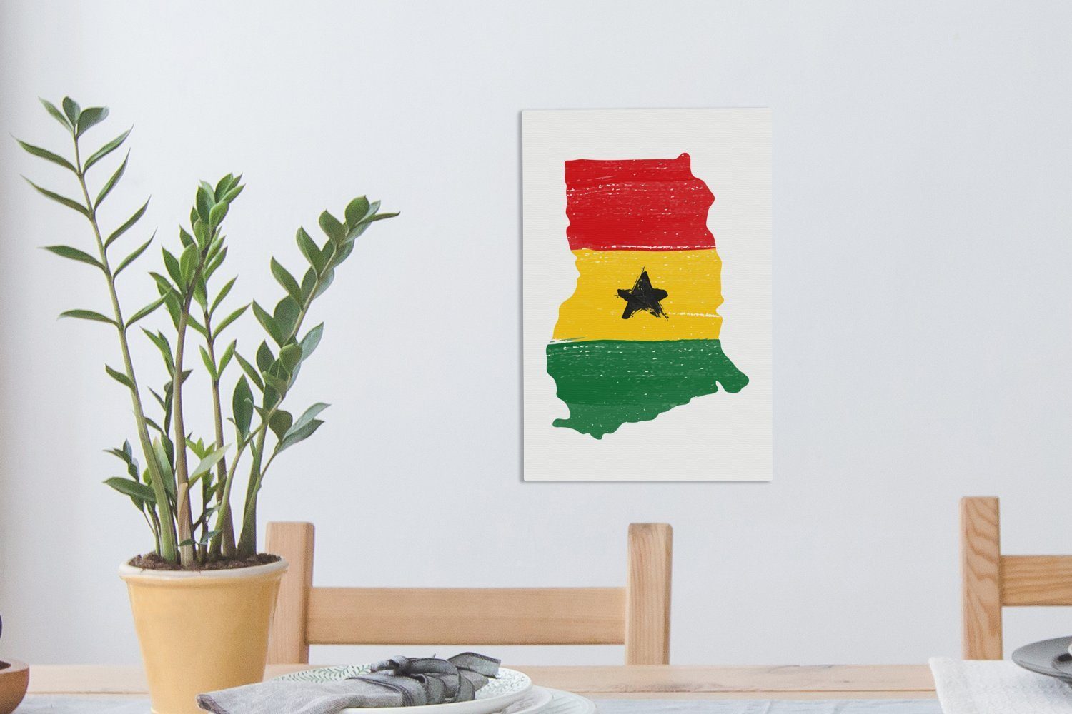 bespannt Karte, (1 St), inkl. Ghana - Leinwandbild Flagge 20x30 fertig Gemälde, OneMillionCanvasses® cm Leinwandbild - Zackenaufhänger,