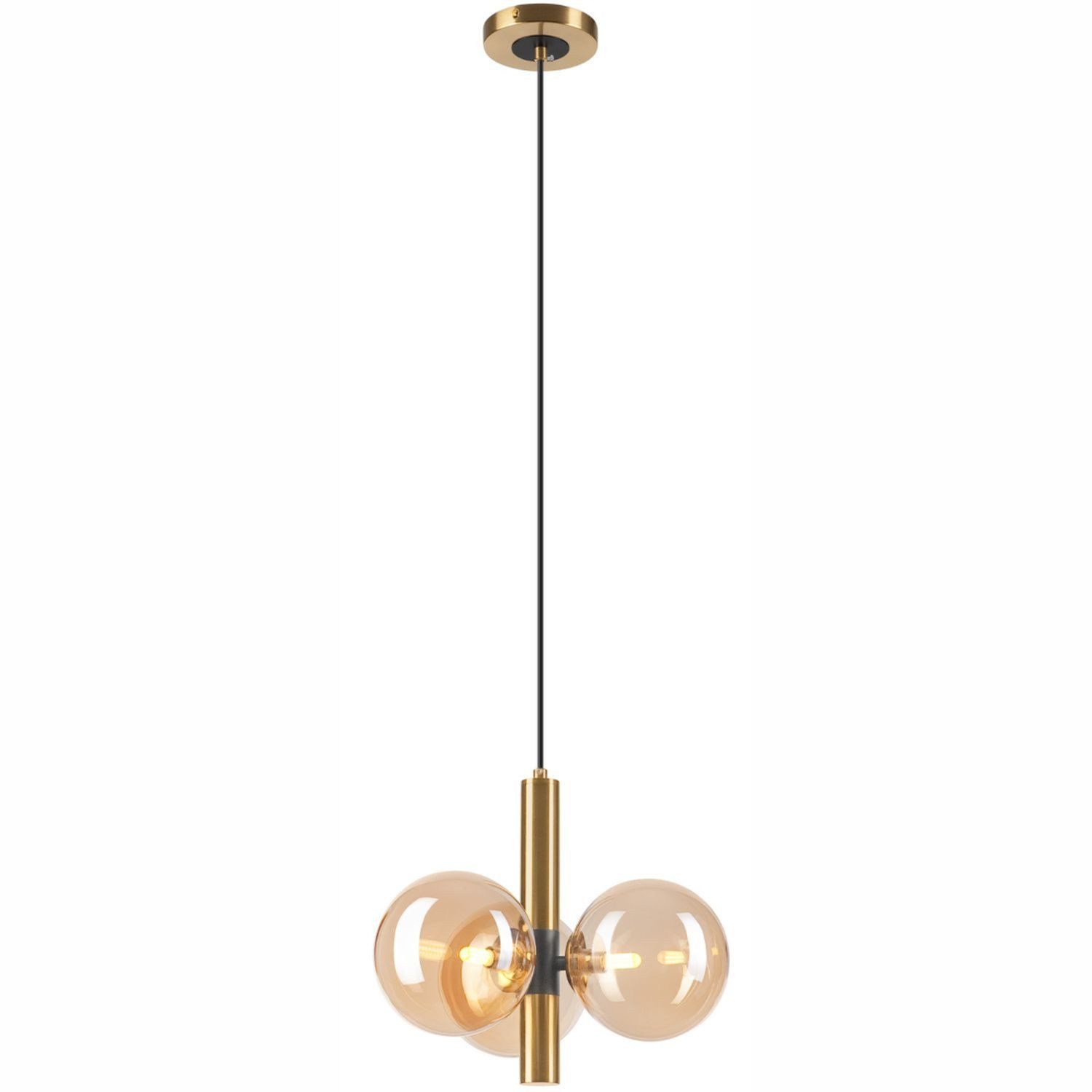 Licht-Erlebnisse Pendelleuchte GARGOS, ohne Leuchtmittel, Rauchglas Metall G9 B: 35 cm H: max. 120 cm in Gold Schwarz 3-flammig