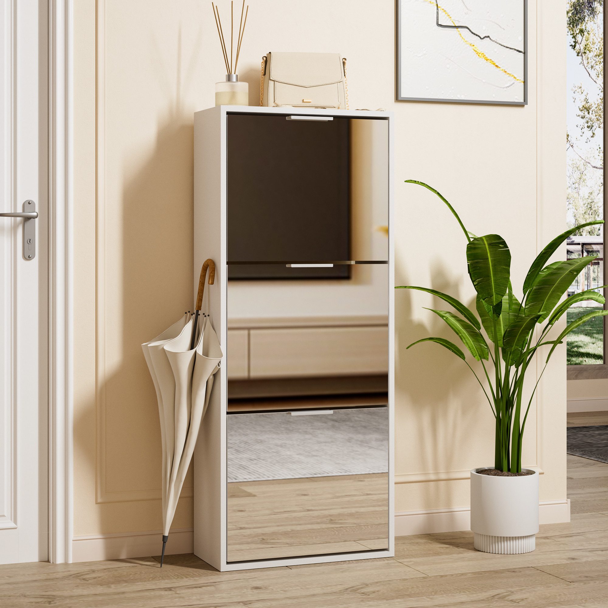 UEV Schuhschrank Spiegelschuhschrank schmal mit 3 klappen flurschrank klapp günstig online kaufen