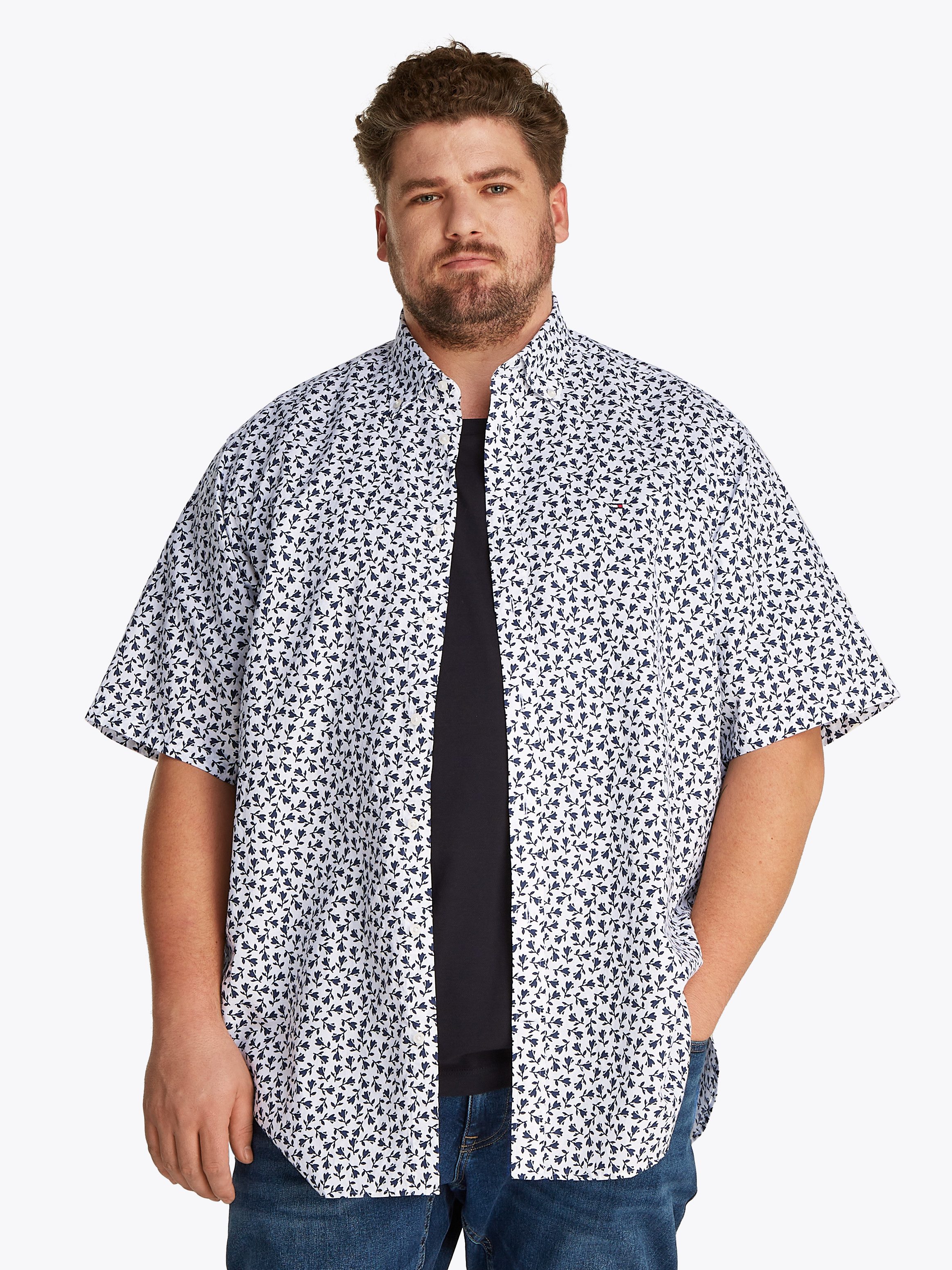 Tommy Hilfiger Big & Tall Kurzarmhemd BT-LINEN BLEND MPRINT mit Allover-Print, Große Größen
