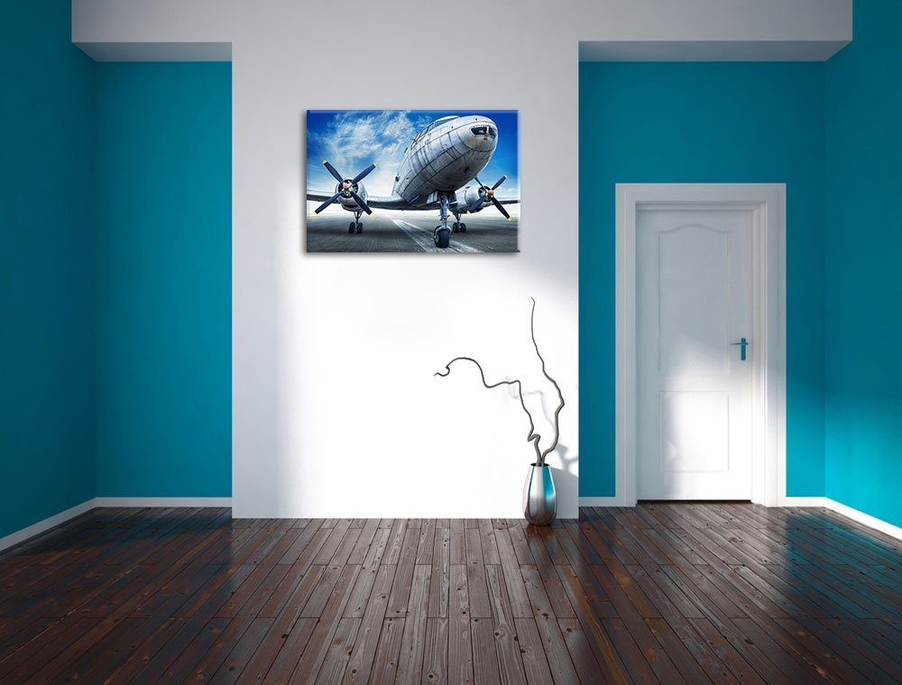 Pixxprint Leinwandbild Historisches Flugzeug, inkl Zackenaufhänger, Wandfertig montiert