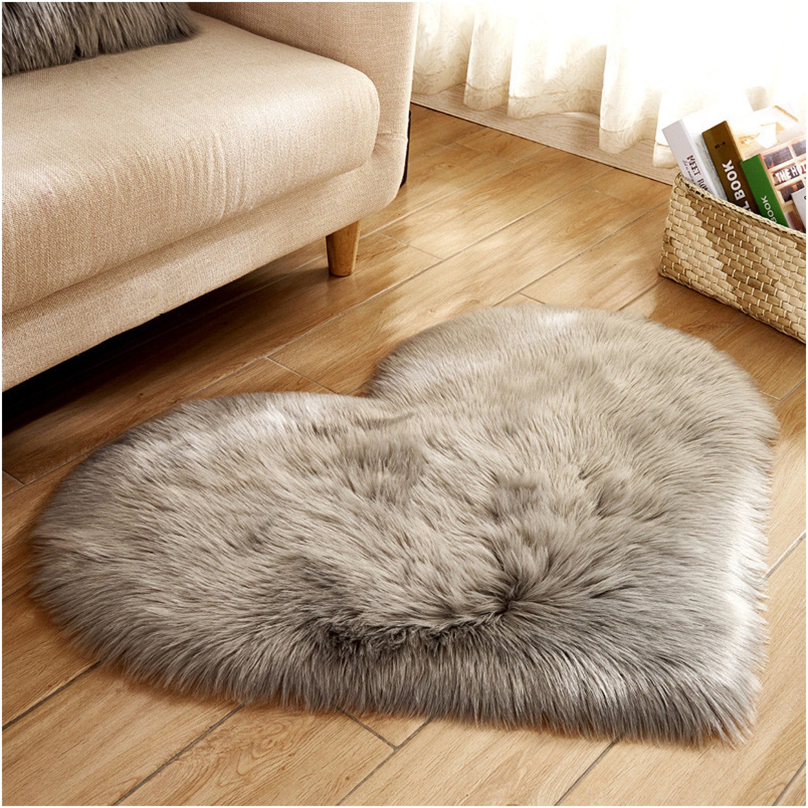 Sunicol Hochflor-Teppich Kunstfell Herz Teppich, Weich Plüsch, Flauschig Fußmatte Badematte, Herzform 70cm*90cm, Waschbar Weicher Shaggy Flauschige Langflor Badteppich