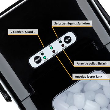 TZS FIRST AUSTRIA Eiswürfelmaschine Eiswürfelbereiter 1,8 L, Edelstahl Ice Cube Maker, 9 Würfel in 7-9 Min, Würfel S/L, 12kg 24 Std, 120W, LED Display